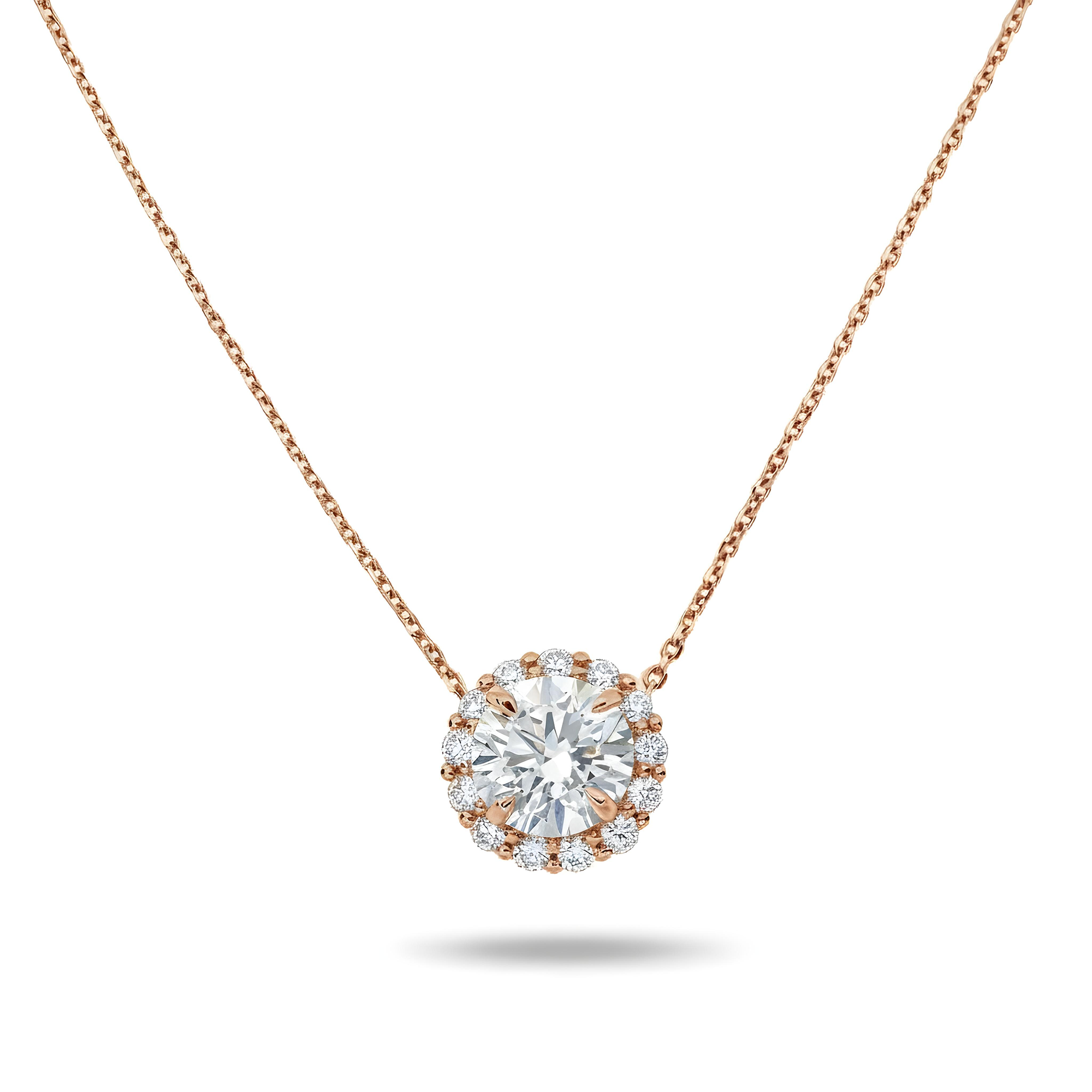 14K & 18K White Gold Round Diamond Pendant & Chain Necklace 2.27ct