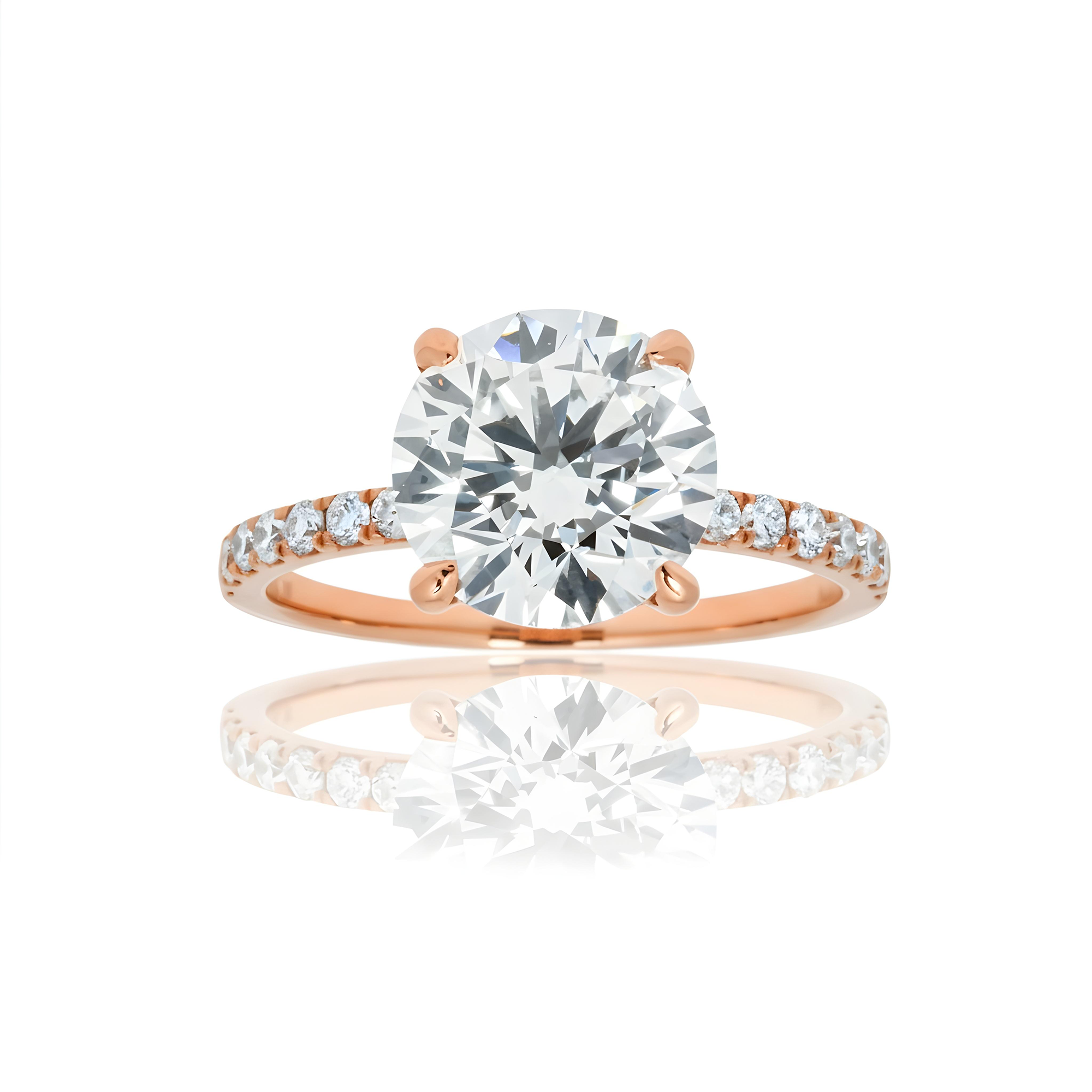 18K Yellow Gold 3.17ct Round Cut Diamond Engagement Ring 3.57ctw