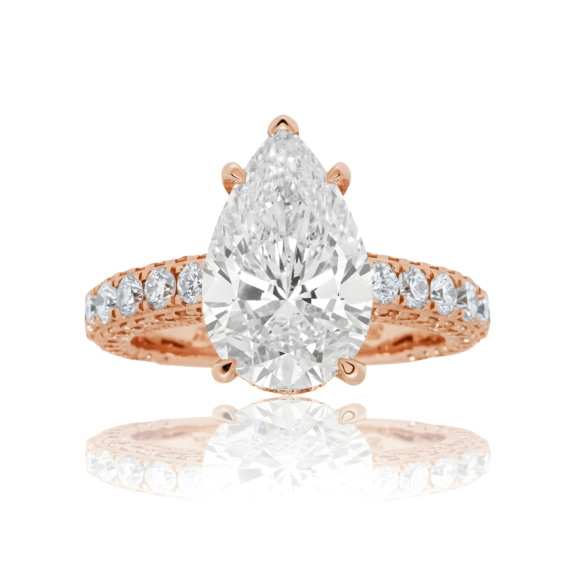 GIA 18K White Gold 4.09ct Pear Cut Diamond Engagement Ring 6.02ctw