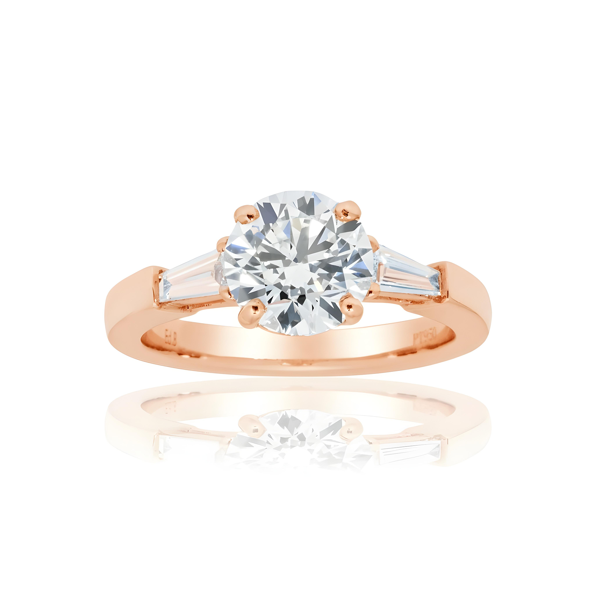 Platinum 1.73ct Round Cut Triple Diamond Engagement Ring 2.03ctw