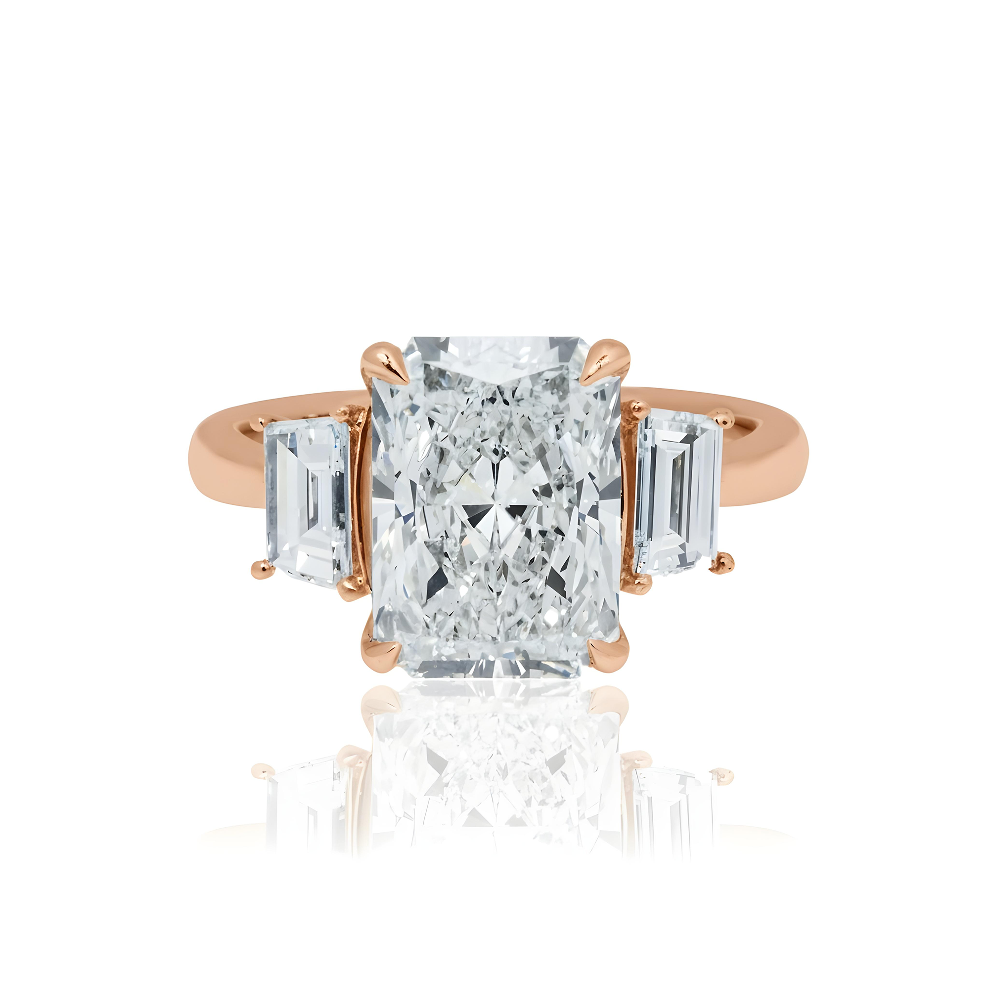 Platinum 3.72ct Radiant Cut Triple Diamond Engagement Ring 4.38ctw