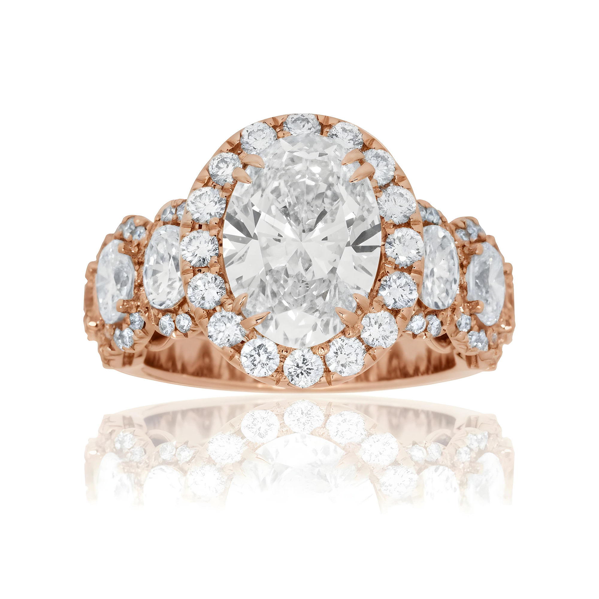 18K White Gold 3.02ct Oval Cut Diamond Engagement Ring 5.77ctw