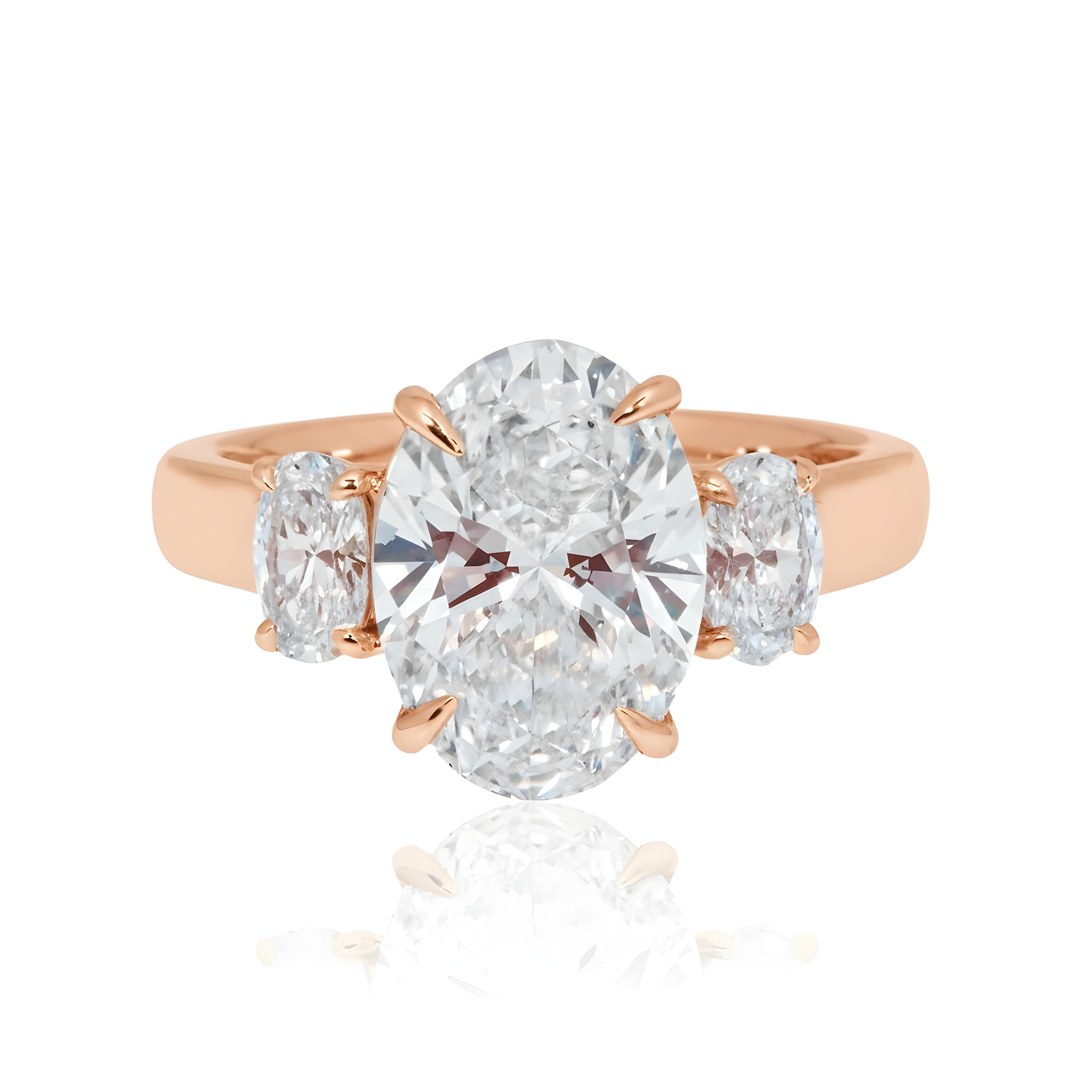 Platinum 3.33ct Triple Oval Cut Diamond Engagement Ring 4.03ctw
