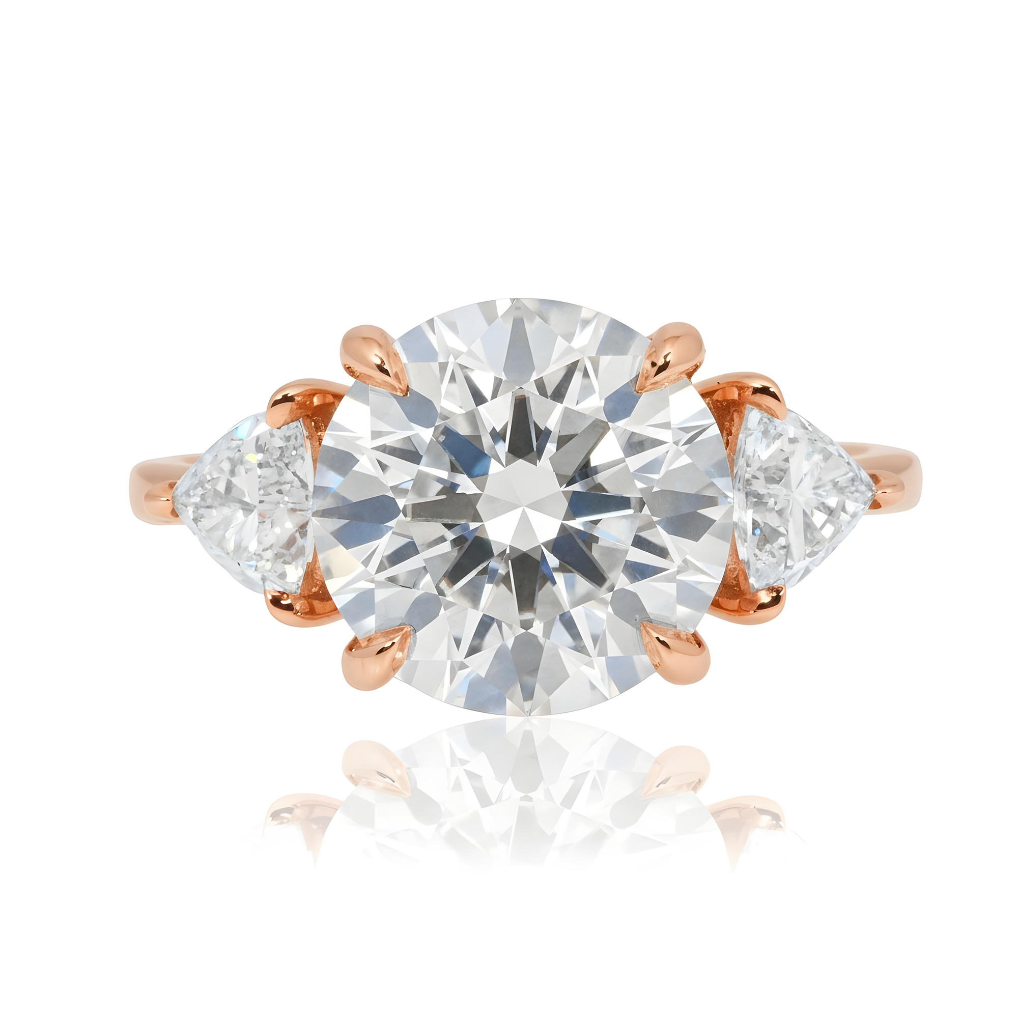Platinum 4.40ct Round Cut Triple Diamond Engagement Ring 5.21ctw