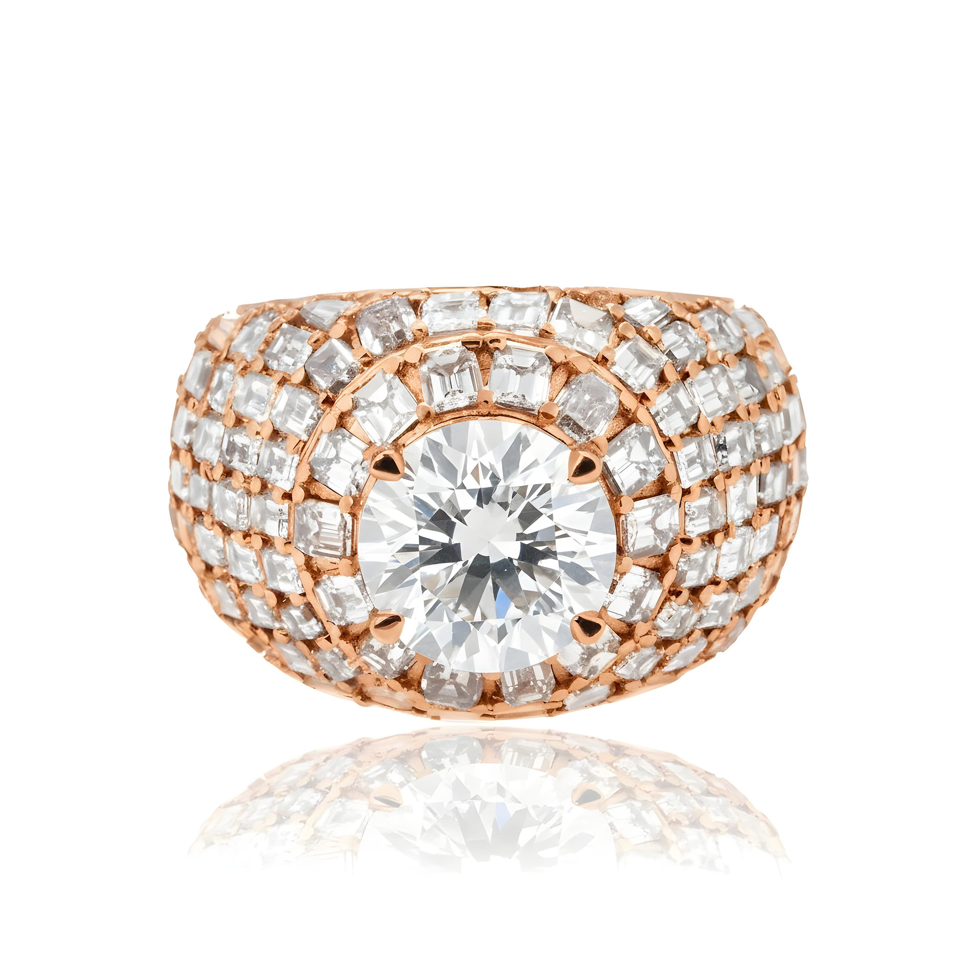 14K White Gold 4.01ct Round & Baguette Diamond Chandelier Ring 16.26ctw