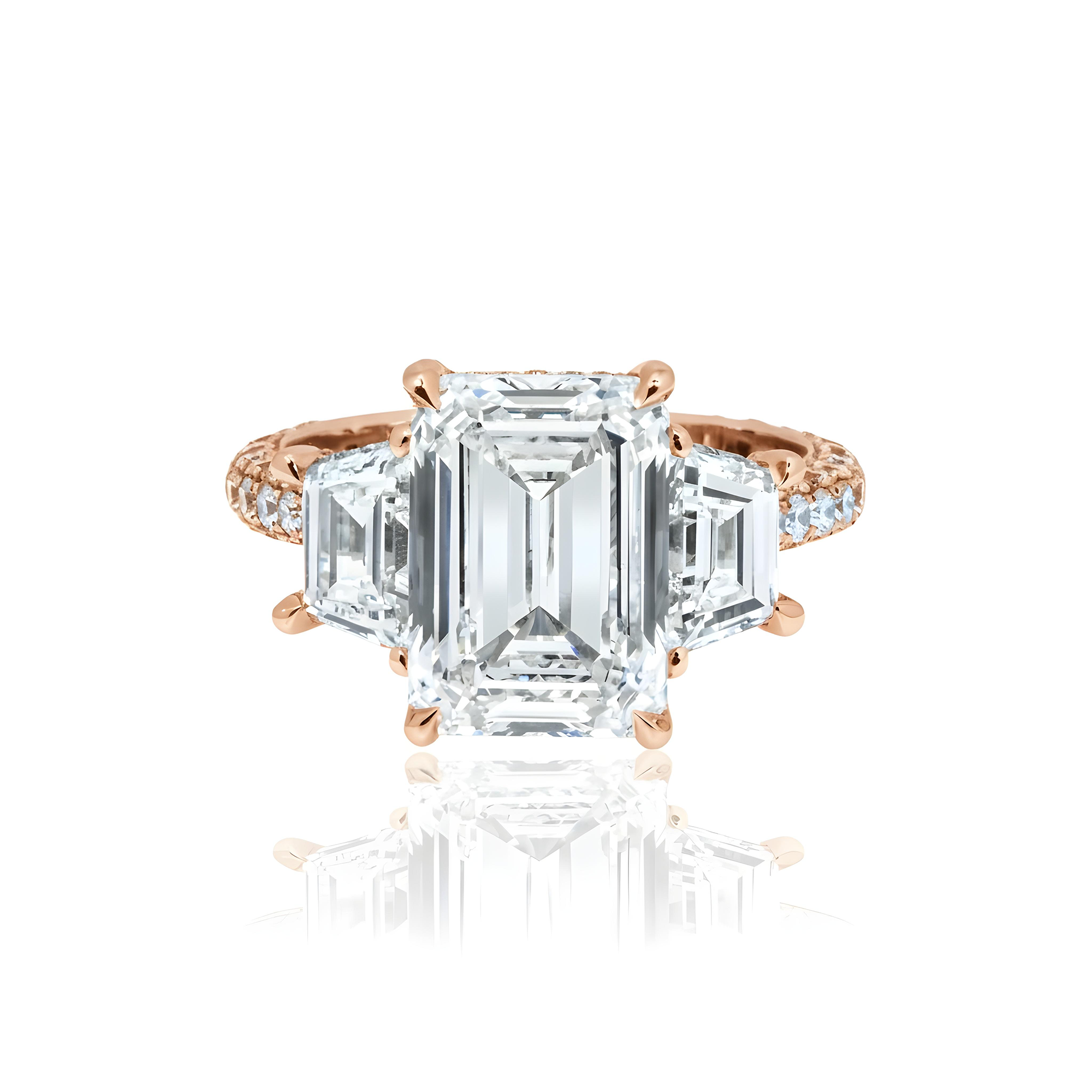 GIA Platinum 5.13ct Triple Emerald Cut Diamond Engagement Ring 6.43ctw