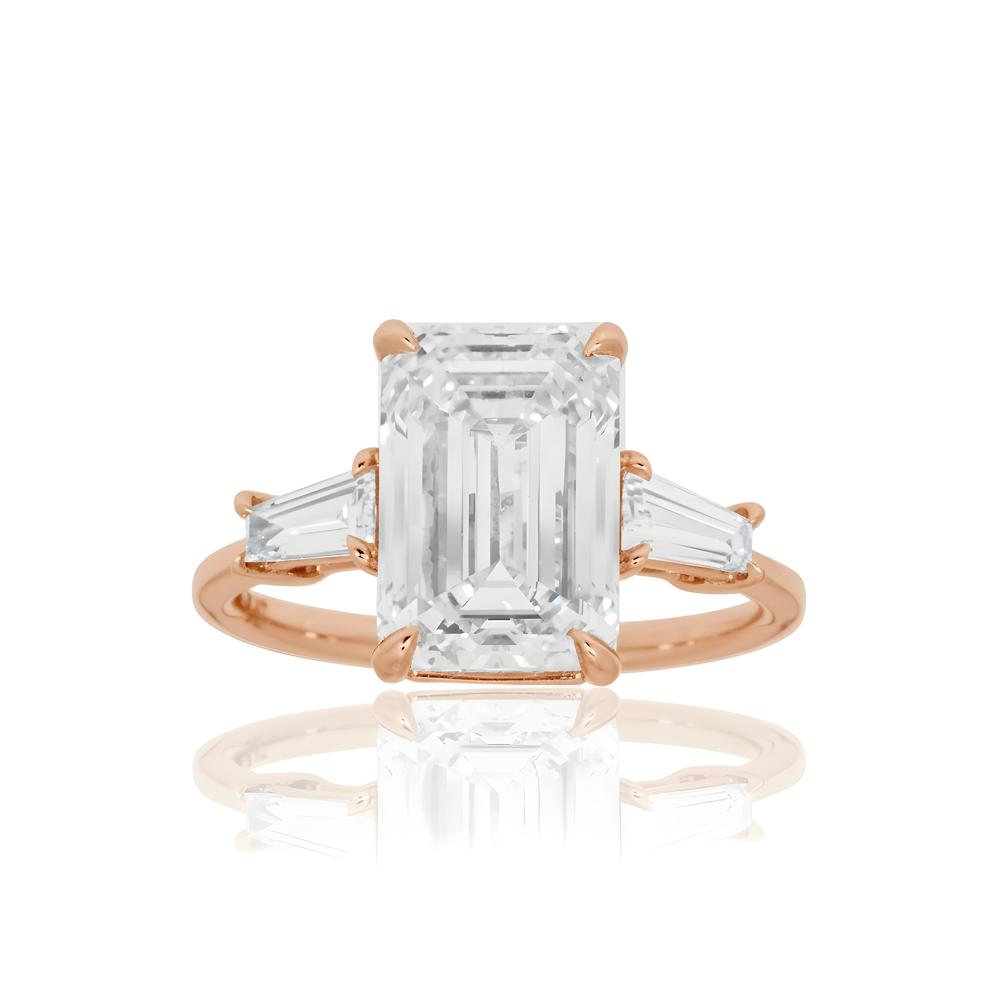 Platinum 4.73ct Emerald Cut Triple Diamond Engagement Ring 5.15ctw