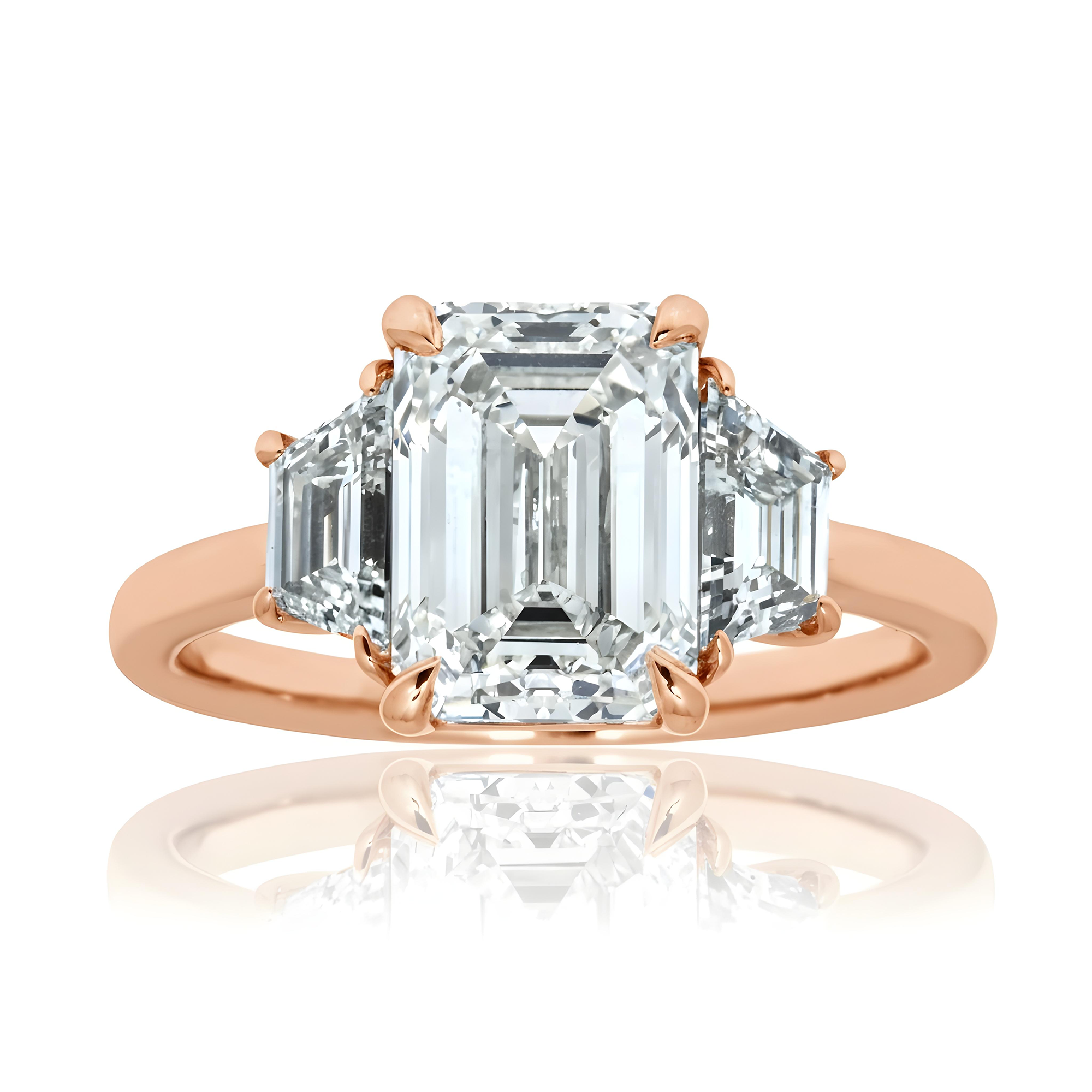 GIA Platinum 3.03ct Emerald Cut Triple Diamond Engagement Ring 3.75ctw