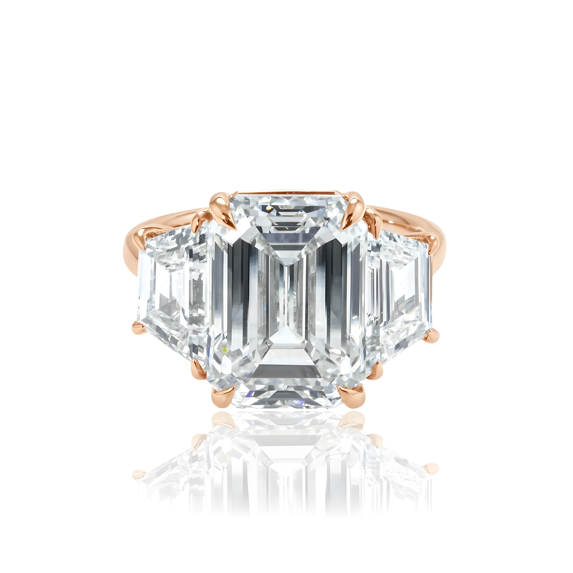 Platinum 9.06ct Emerald Cut Triple Diamond Engagement Ring 11.52ctw