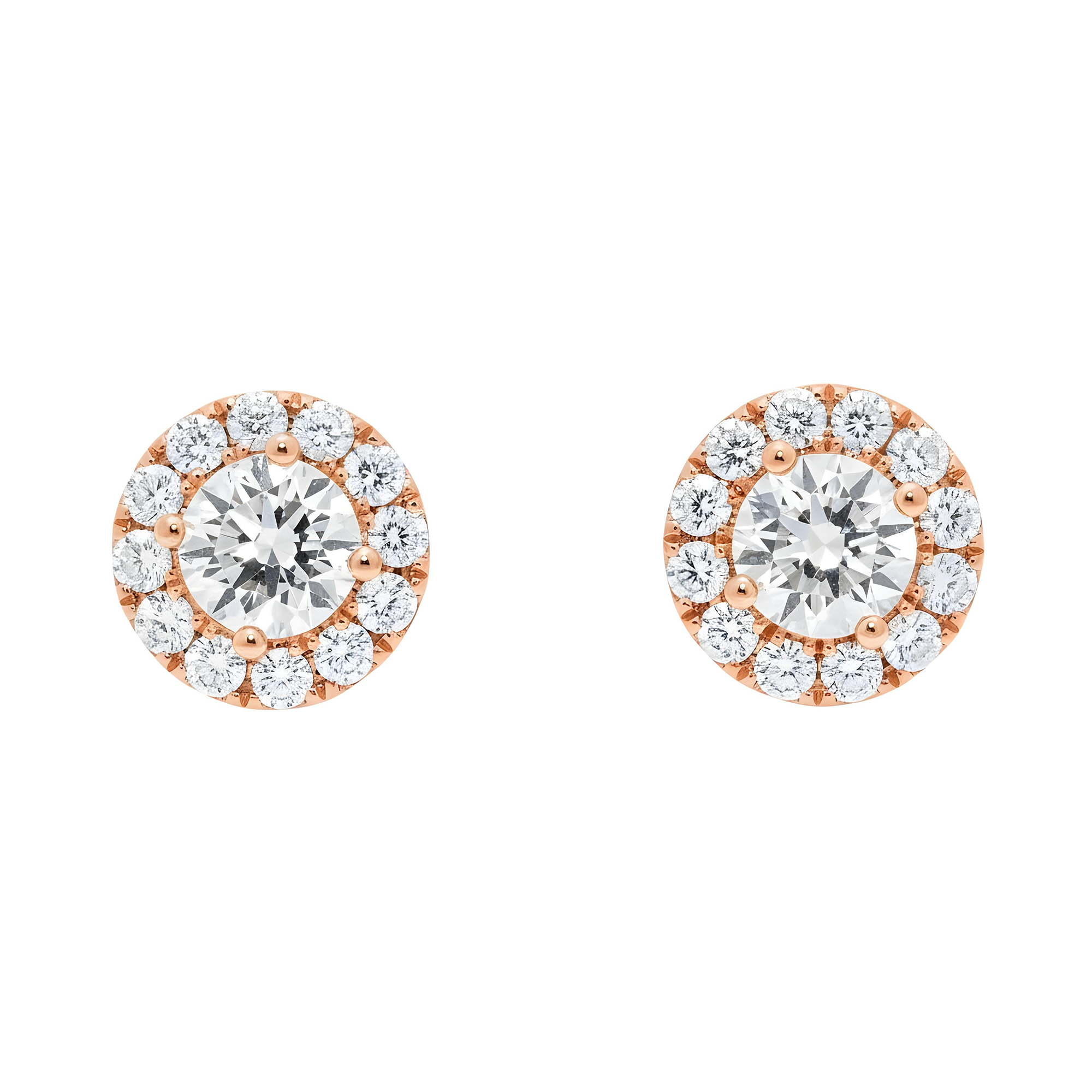 IGI 18K White Gold Round Diamond Stud Earrings w/ Halo 4.48ctw