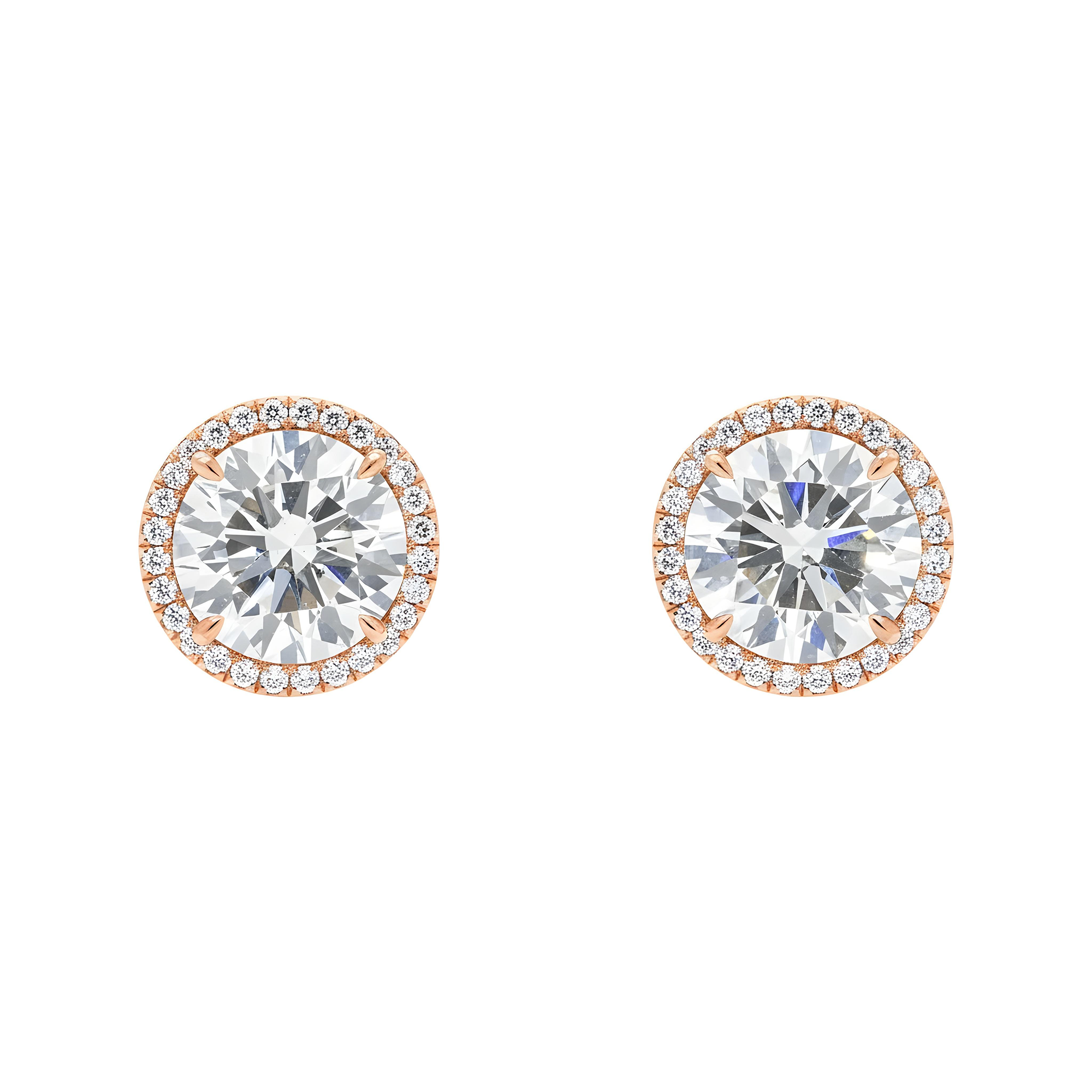 18K White Gold 5ct Each Round Diamond Stud Earrings W/ Halo 10.55ctw