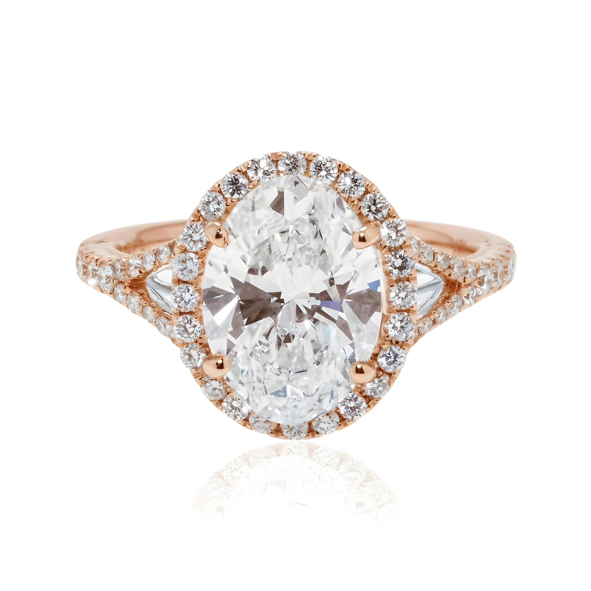 18K White Gold 2.74ct Oval Cut Diamond Engagement Ring 3.29ctw