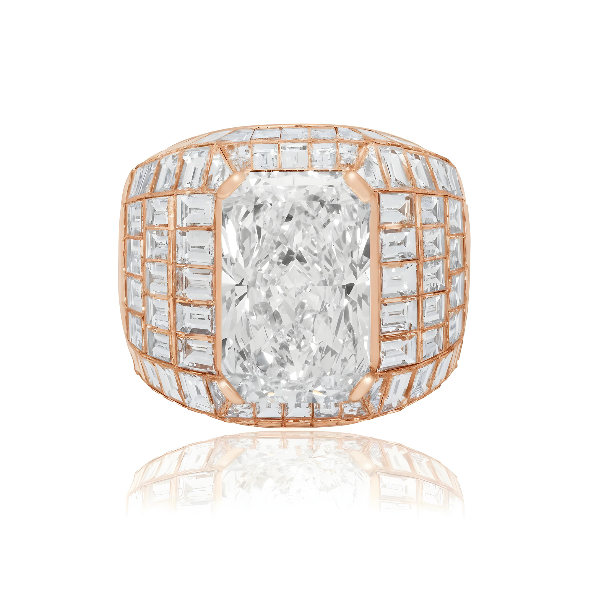18K White Gold Radiant & Emerald Cut Chandelier Ring 32.01ctw