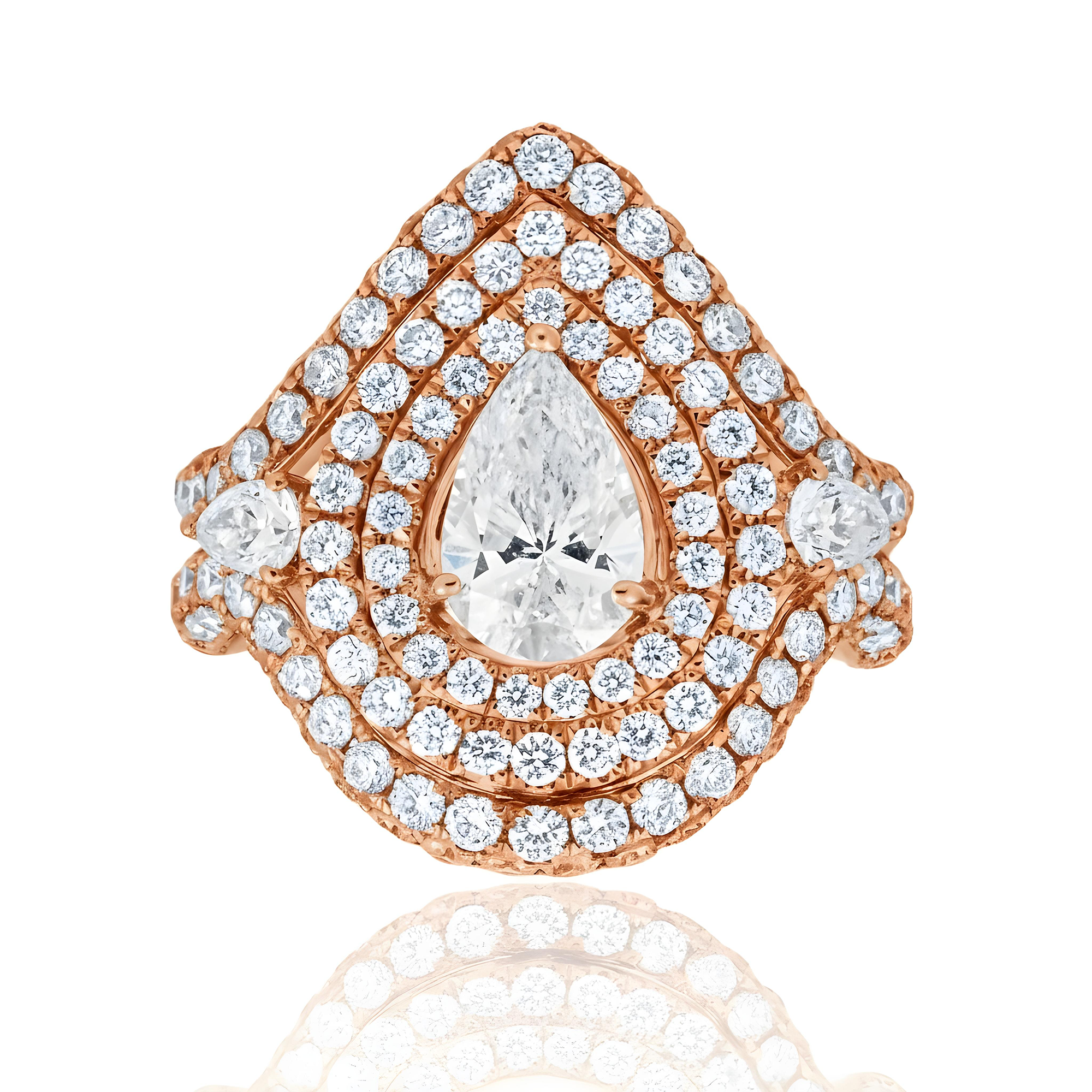 18K White Gold 1.01ct Pear Cut Diamond Engagement Ring 3.49ctw