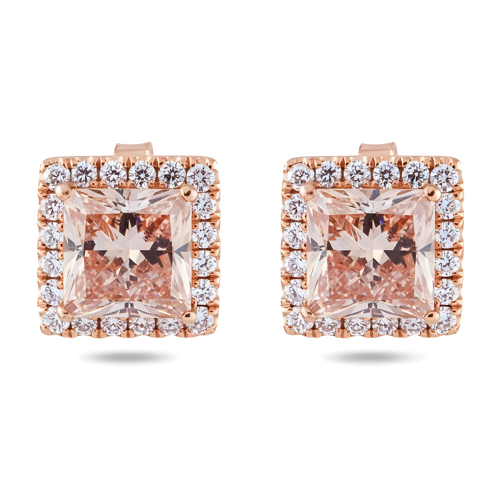 IGI 18K White Gold Fancy Intense Pink Princess Diamond Stud Earrings 4.54ctw
