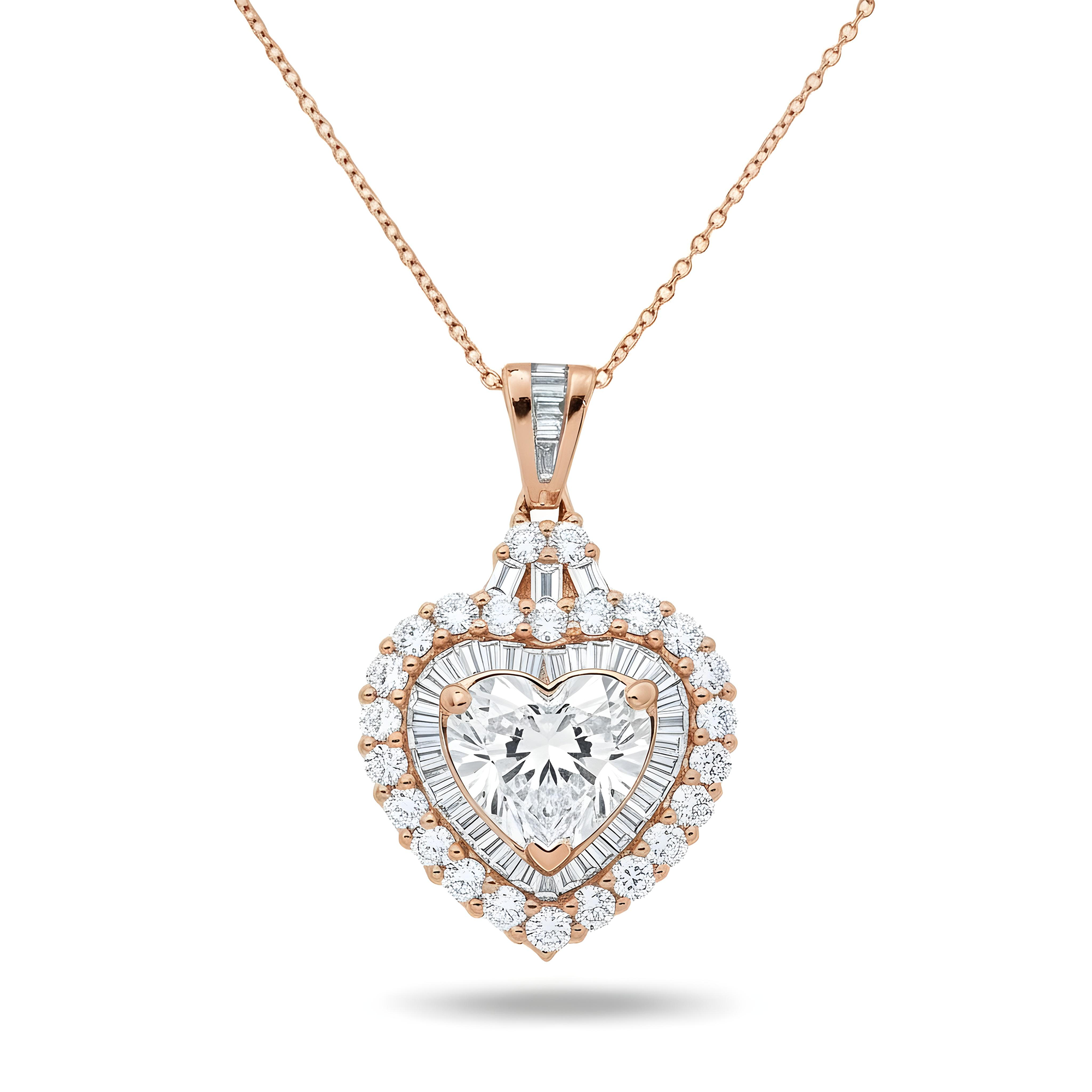 14K White Gold Heart Cut Diamond Pendant & Chain necklace 4.76
