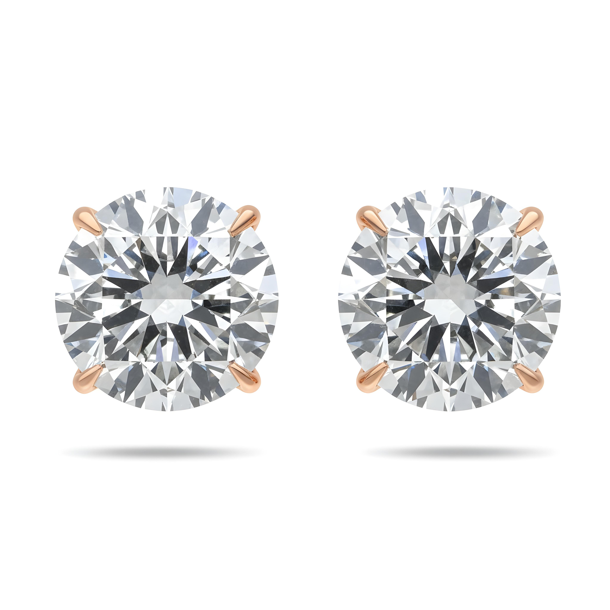 IGI Certified Platinum 10 Carats Each Solitaire Round Diamond Stud Earrings 20.21ctw