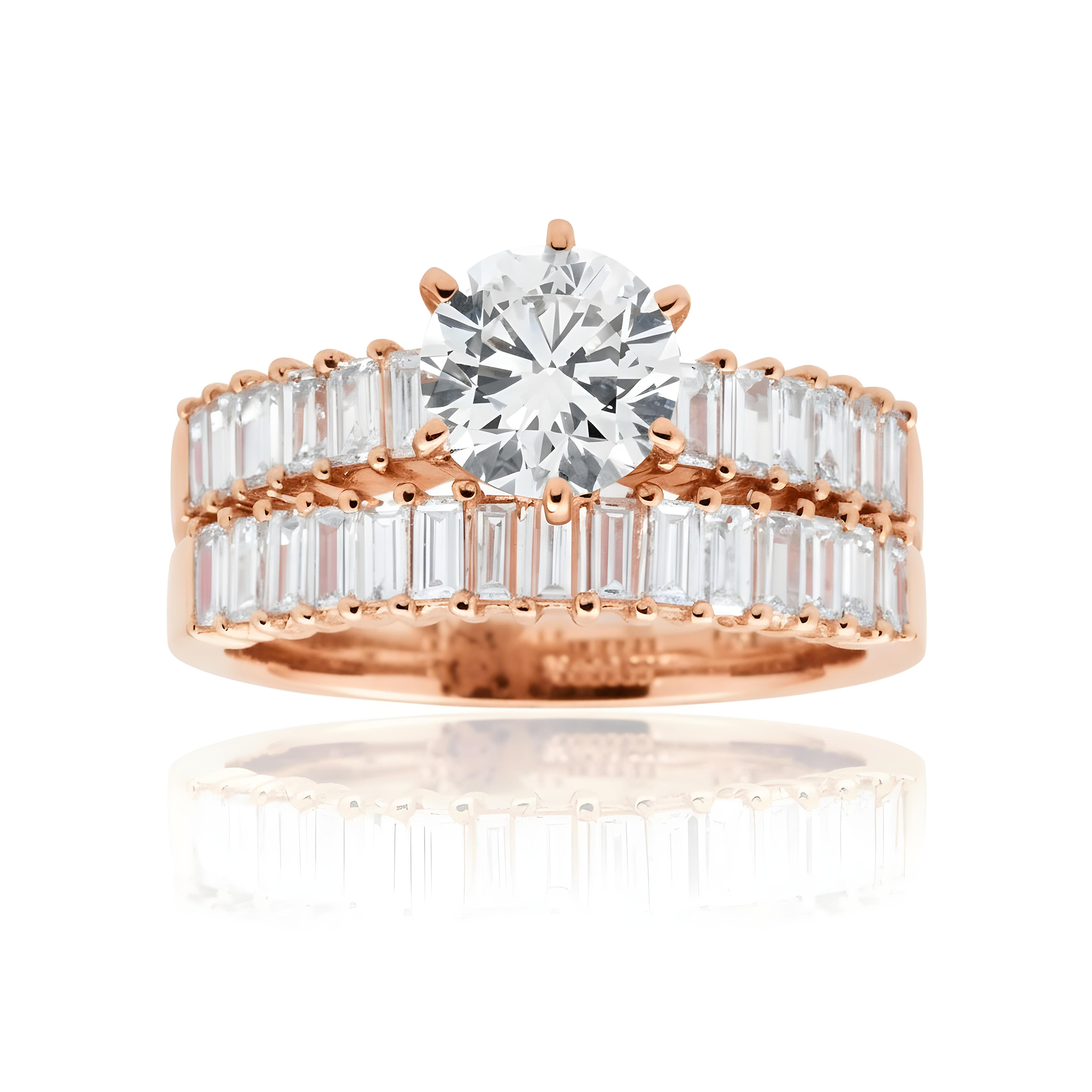 18K White Gold Round & Baguette Diamond Engagement Ring & Wedding Band Set 2.33ctw