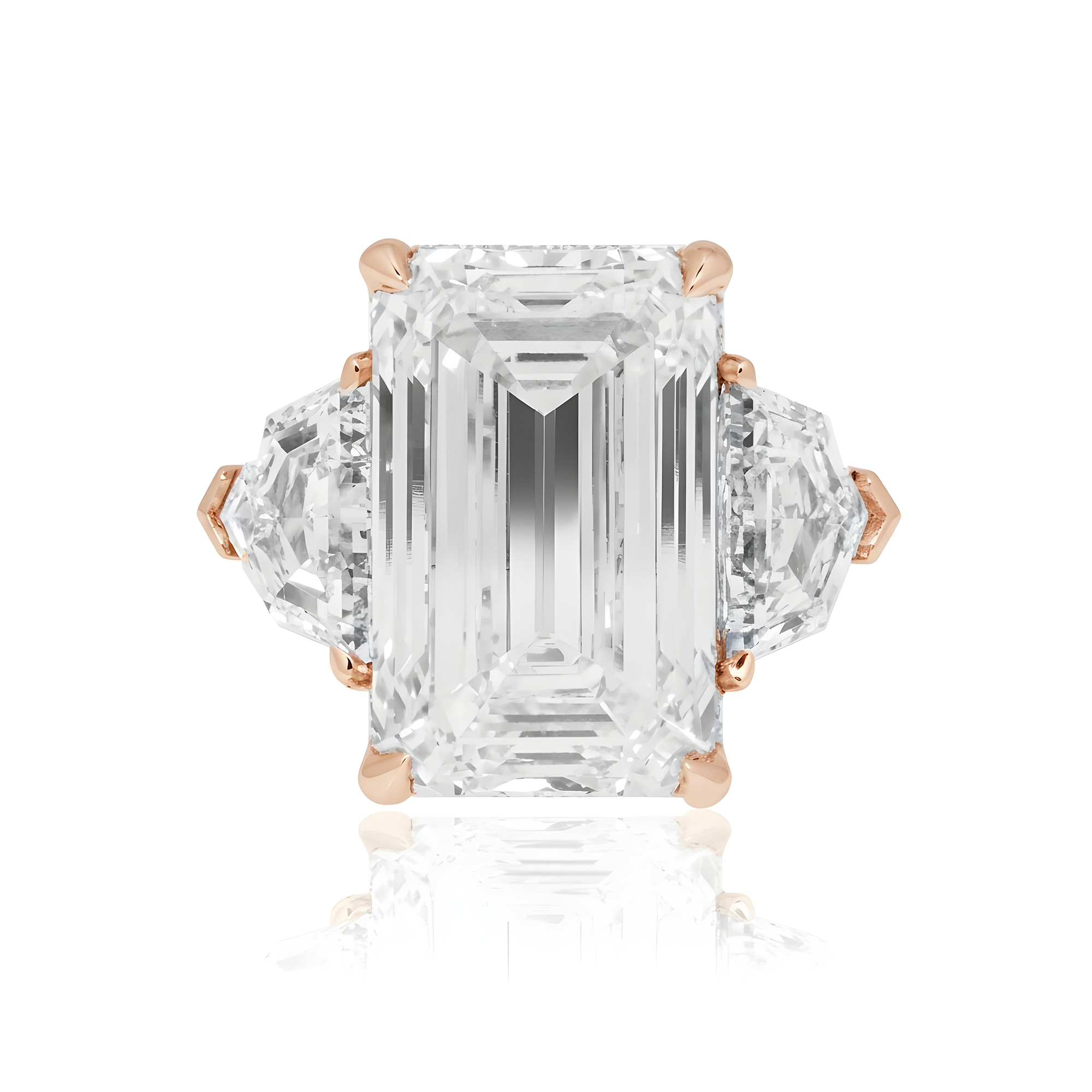 Platinum 14.07ct Emerald Cut Triple Diamond Engagement Ring 18.08ctw