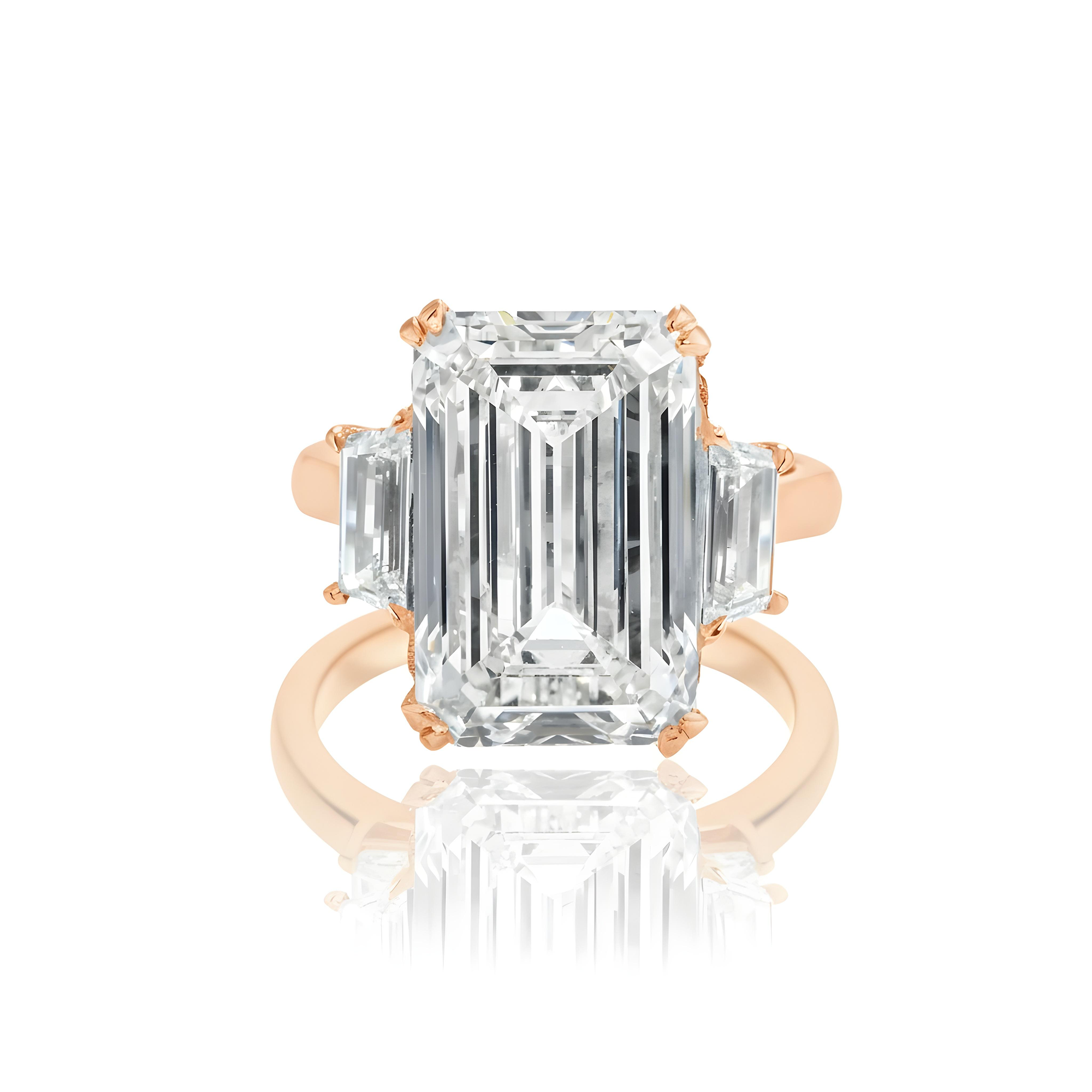 Platinum 11.03ct Emerald Cut Triple Diamond Engagement Ring 12.17ctw