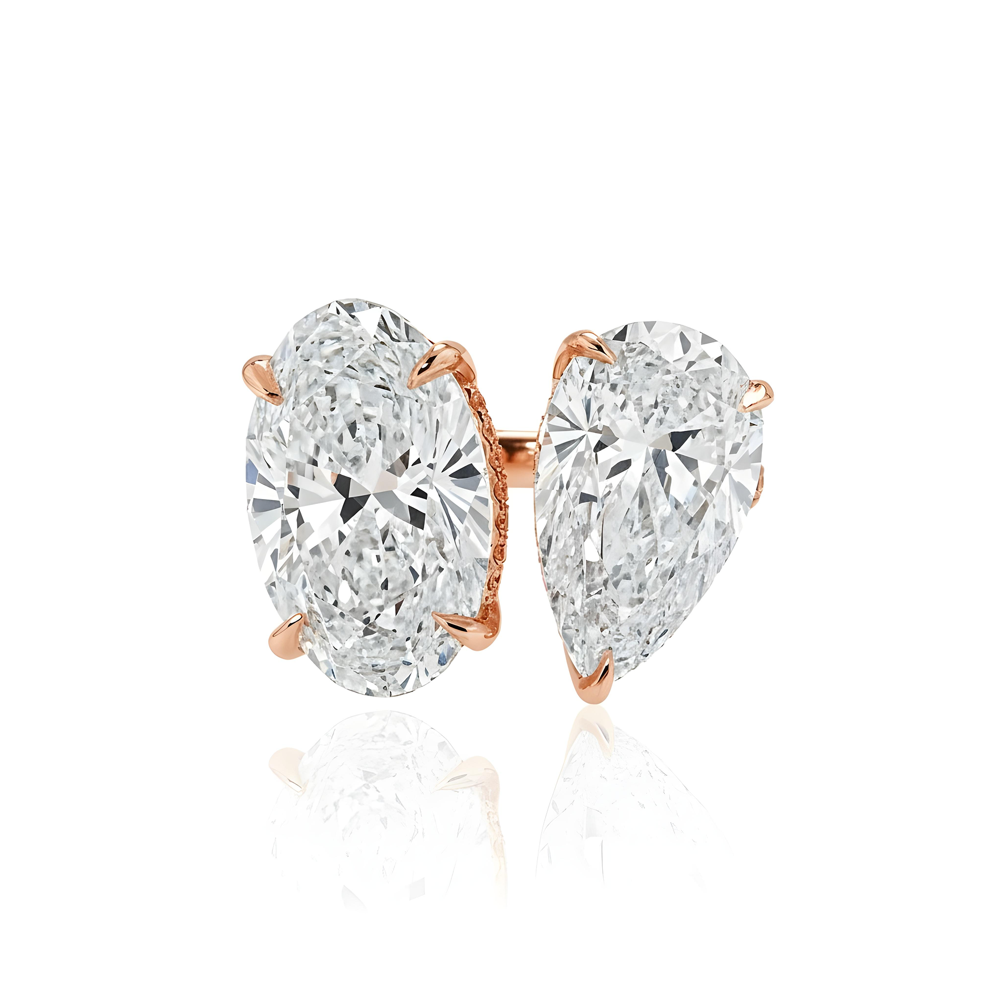 18K White Gold Oval & Pear Cut Double Diamond Toi et Moi Ring 13.07ctw