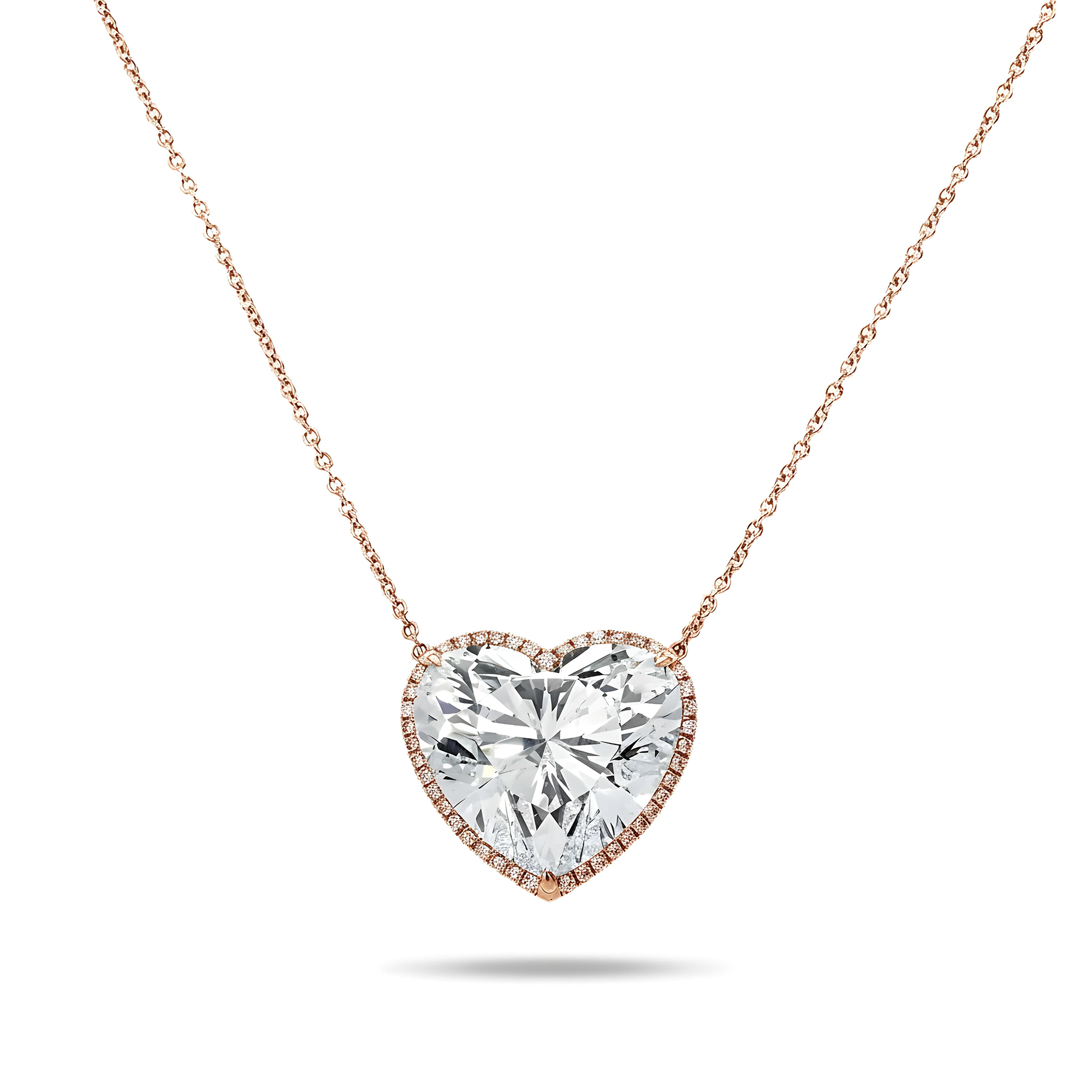 Platinum Heart Cut Diamond Pendant & Chain Necklace 22.23ct