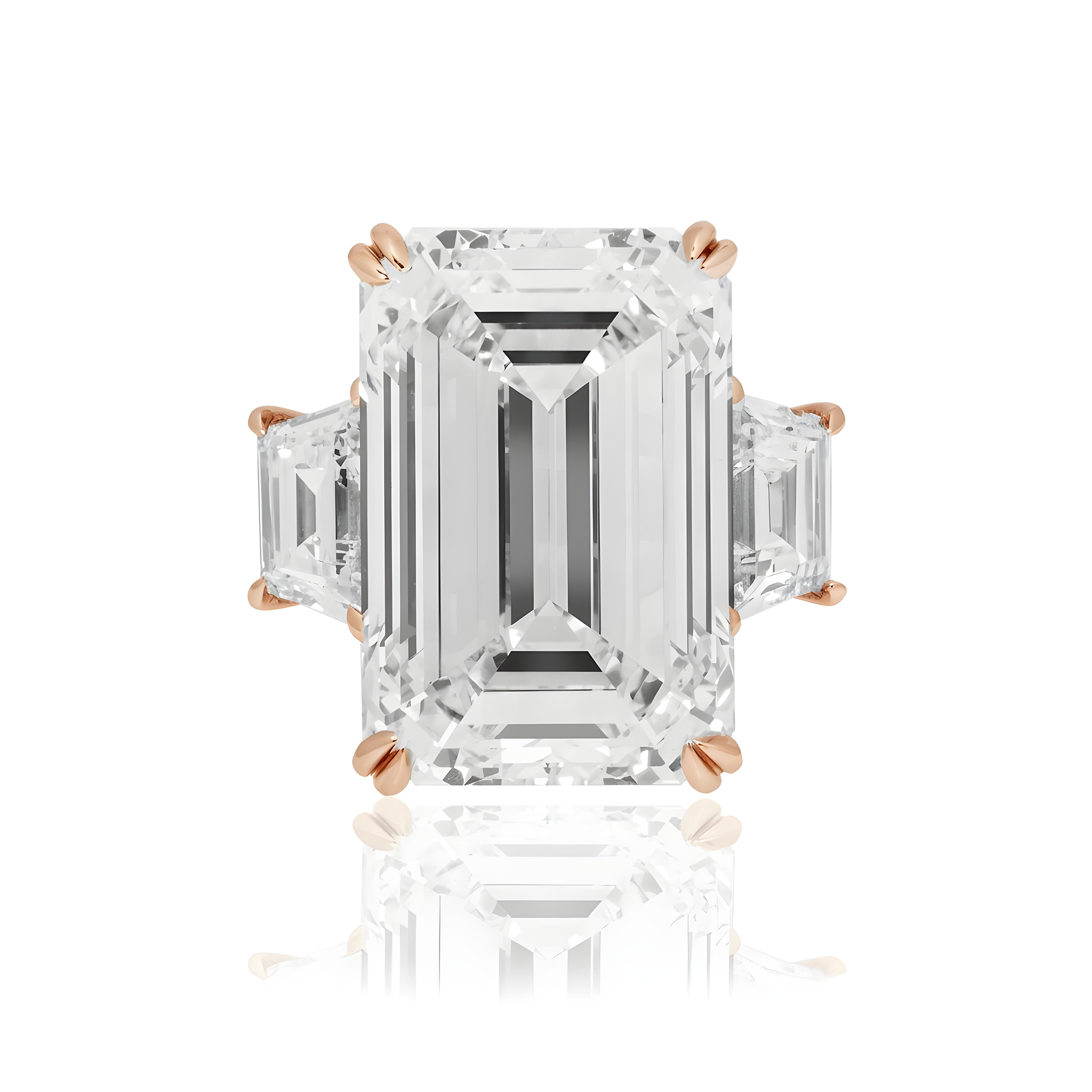 Platinum 20.0ct Triple Emerald Cut Diamond Engagement Ring 21.96ctw