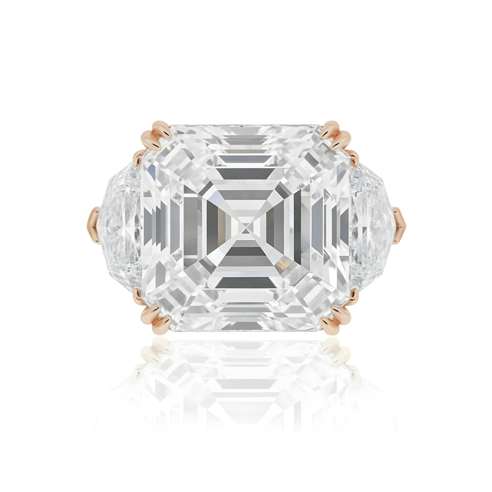 Platinum 30.48ct Asscher cut Triple Diamond Engagement Ring 36.17ctw