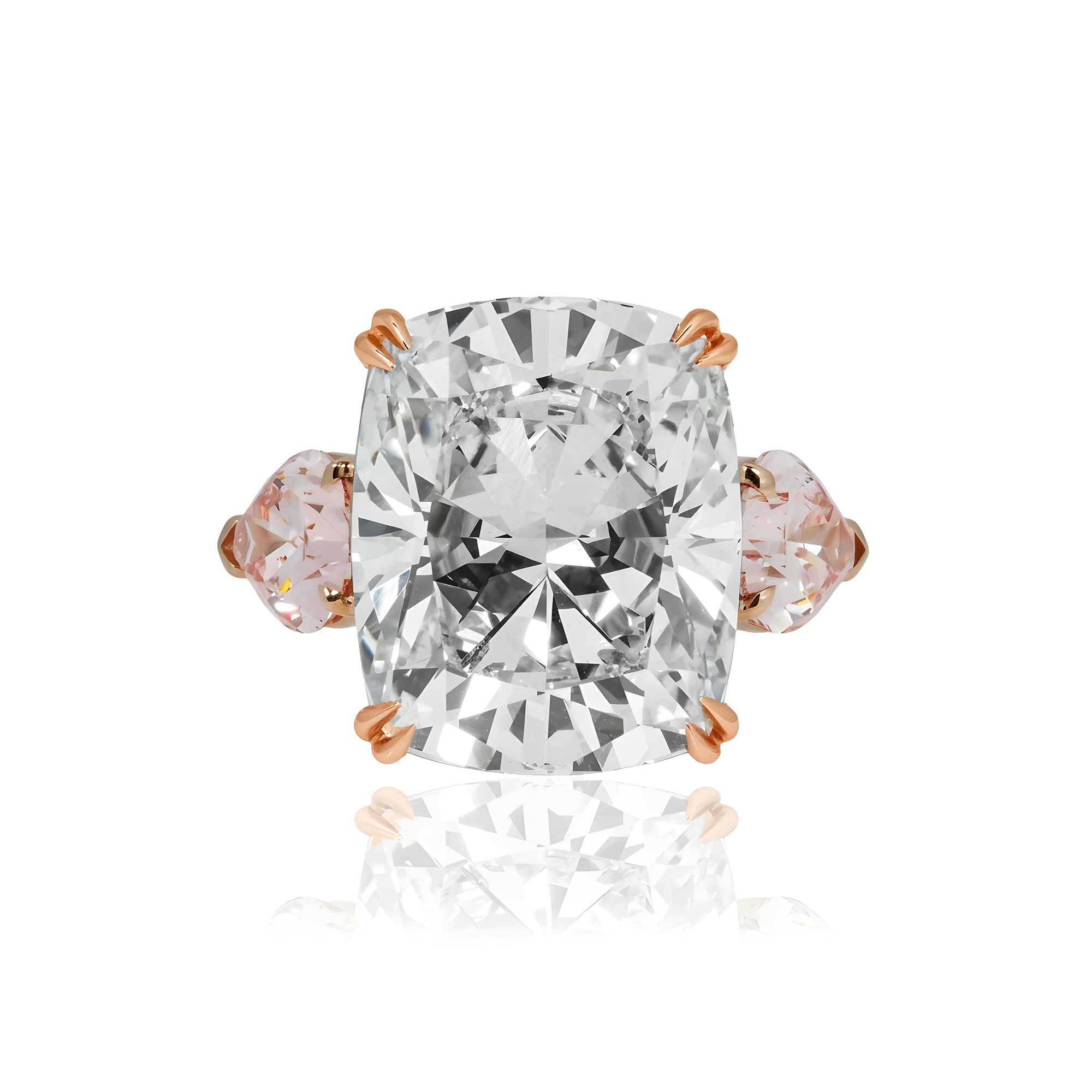 Platinum 20.07ct Cushion Cut & Pink Pear Triple Diamond Engagement Ring 24.09ctw (3 IGI)