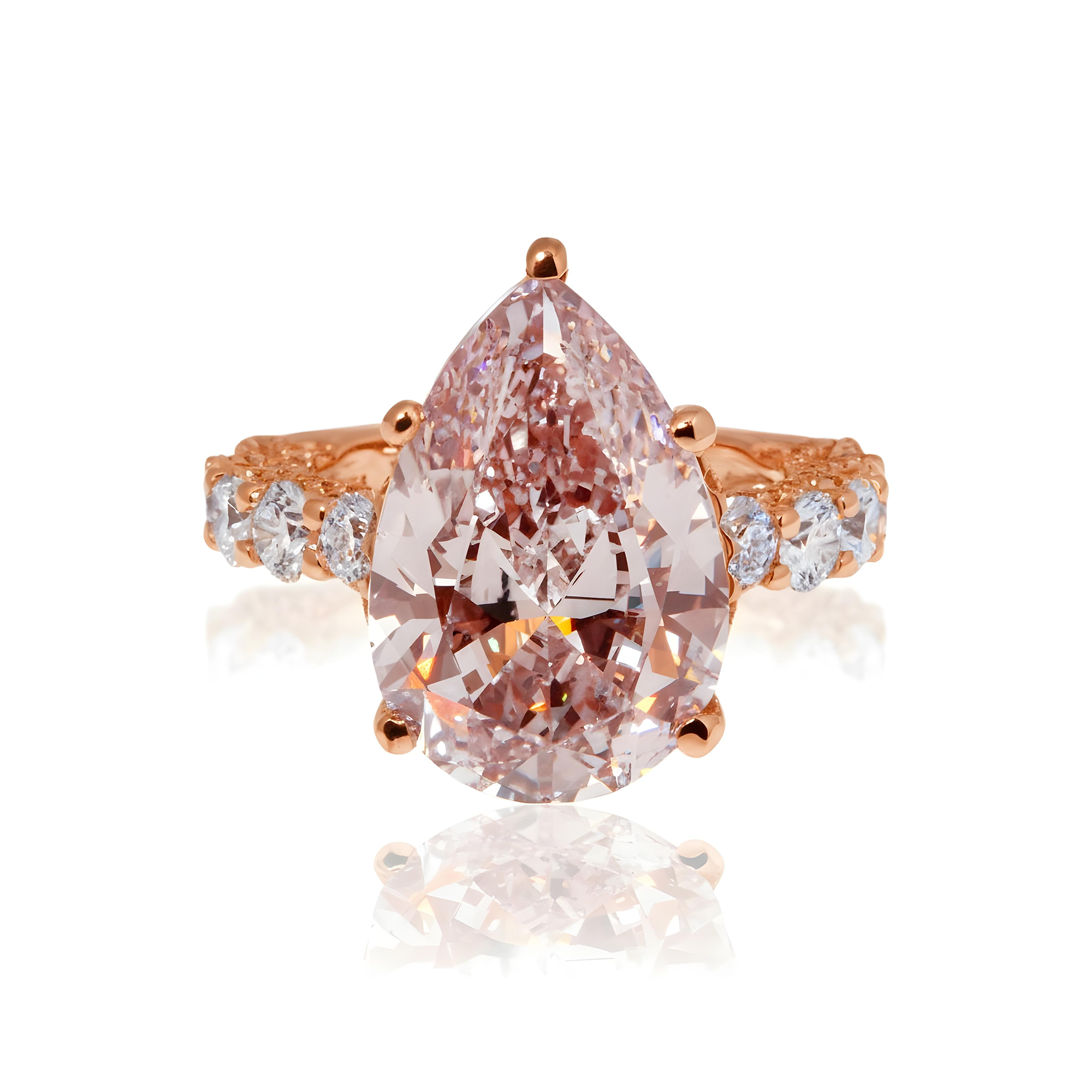 GIA 18K White Gold 10ct Pear Cut Fancy Intense Pink Diamond Ring 12.70ctw
