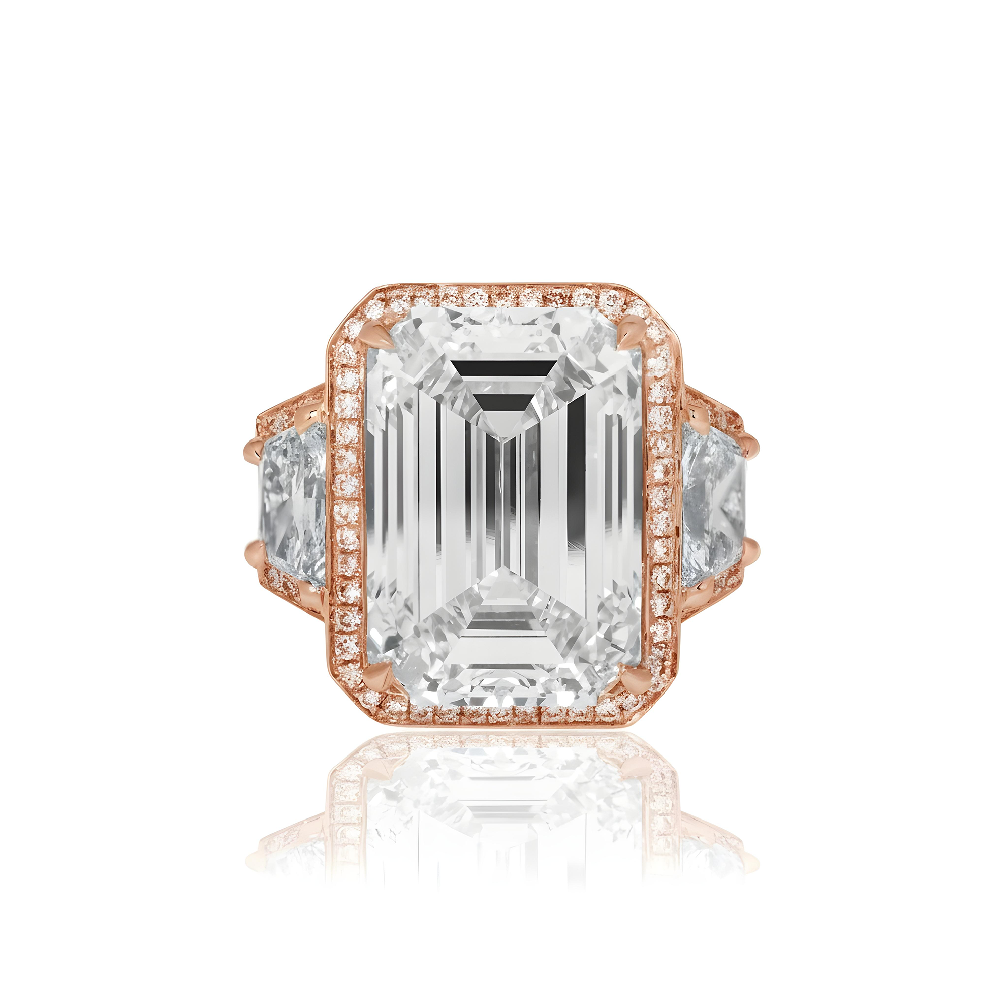 Platinum 12.32ct Emerald Cut Triple Diamond Engagement Ring 15.31ctw
