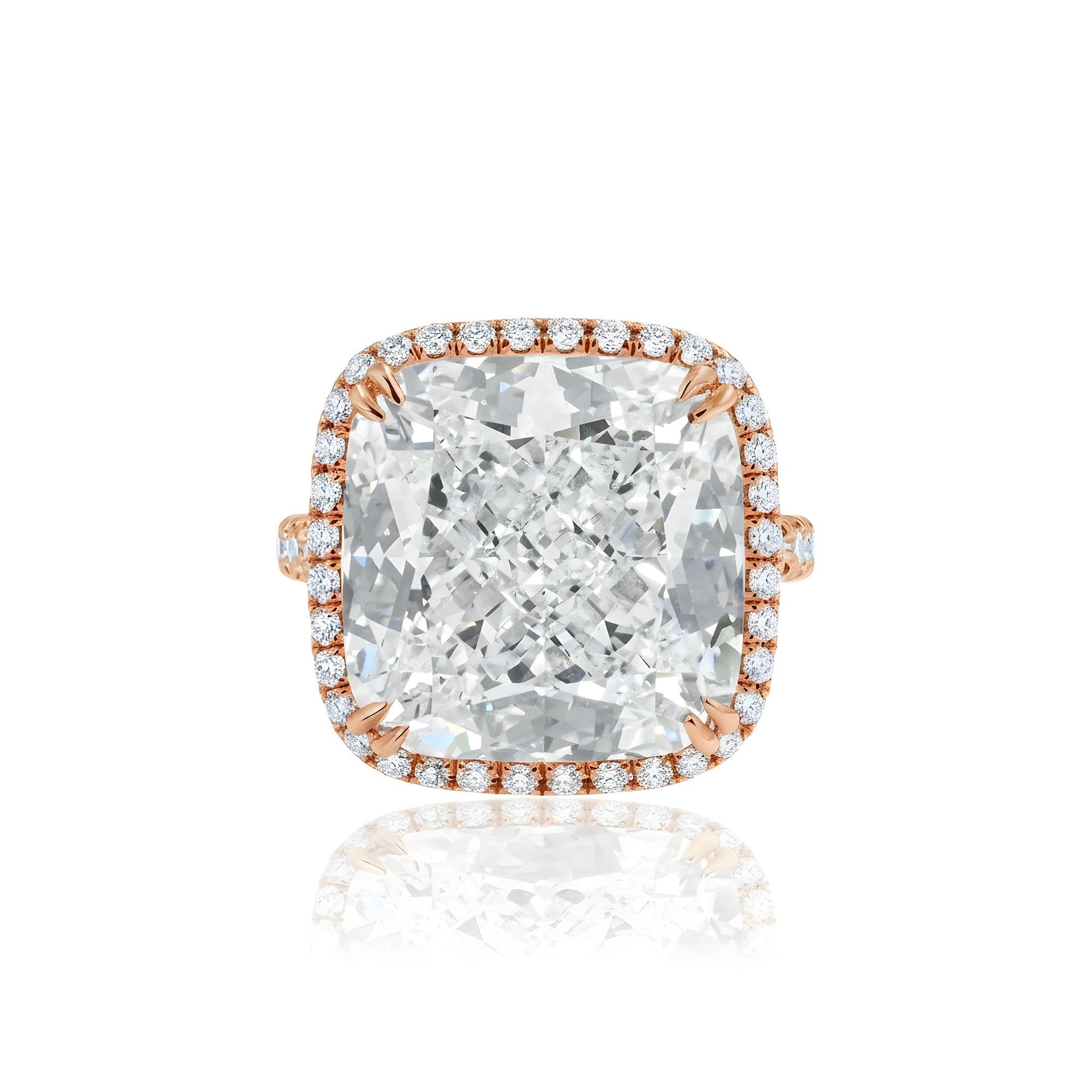 GIA Platinum 21.06ct Cushion Cut Diamond Engagement Ring 22.46ctw