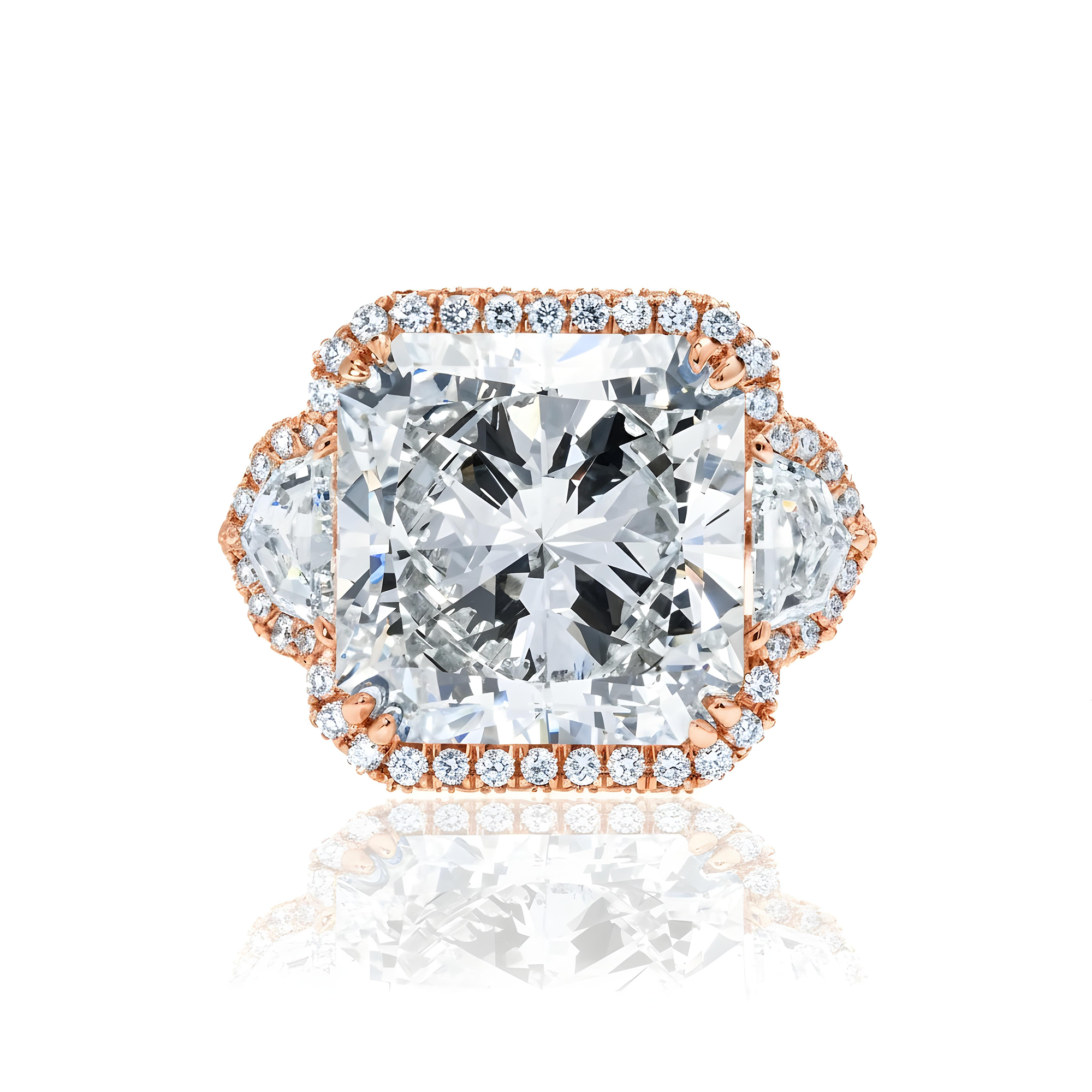 GIA Platinum 20.03ct Square Radiant Cut Triple Diamond Engagement Ring 23.13ctw