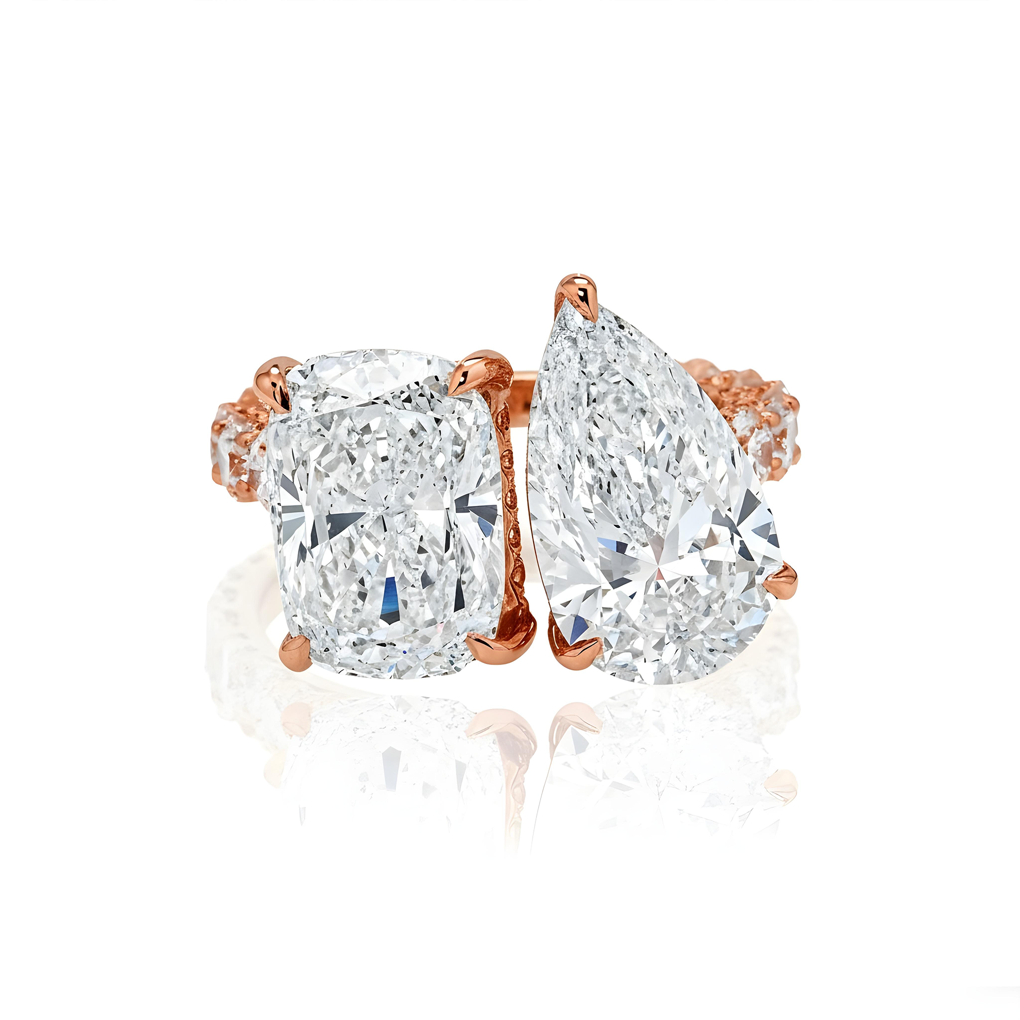 18K White Gold Cushion & Pear Cut Double Diamond Toi et Moi Ring 12.99ctw