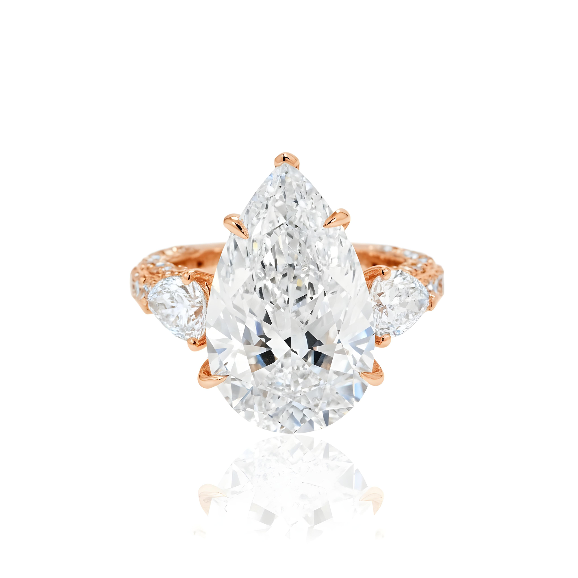 18K White Gold 9.02ct Triple Pear Cut Diamond Engagement Ring 12.22ctw