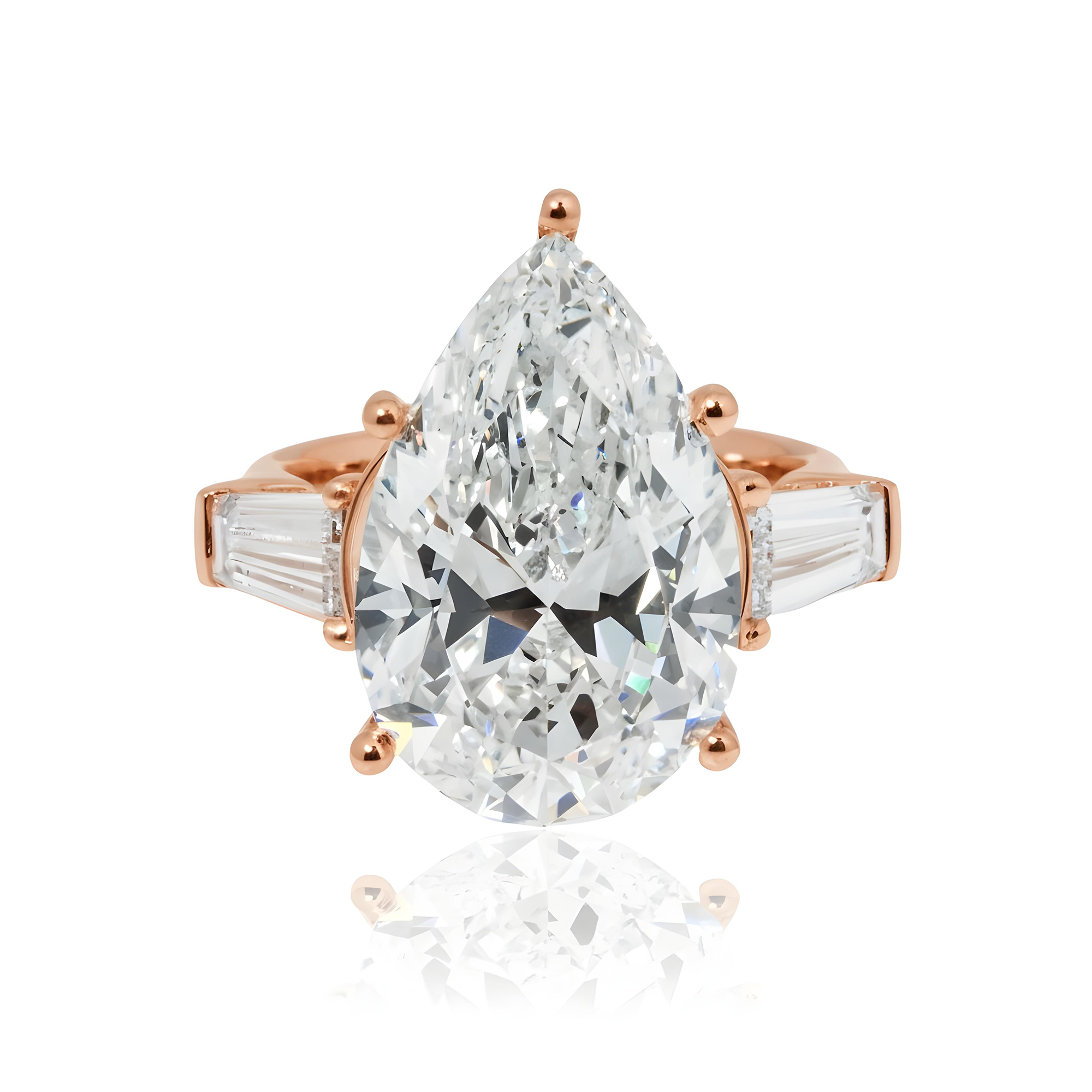 18K White Gold 10.80ct Pear Cut Triple Diamond Engagement Ring 12.70ctw