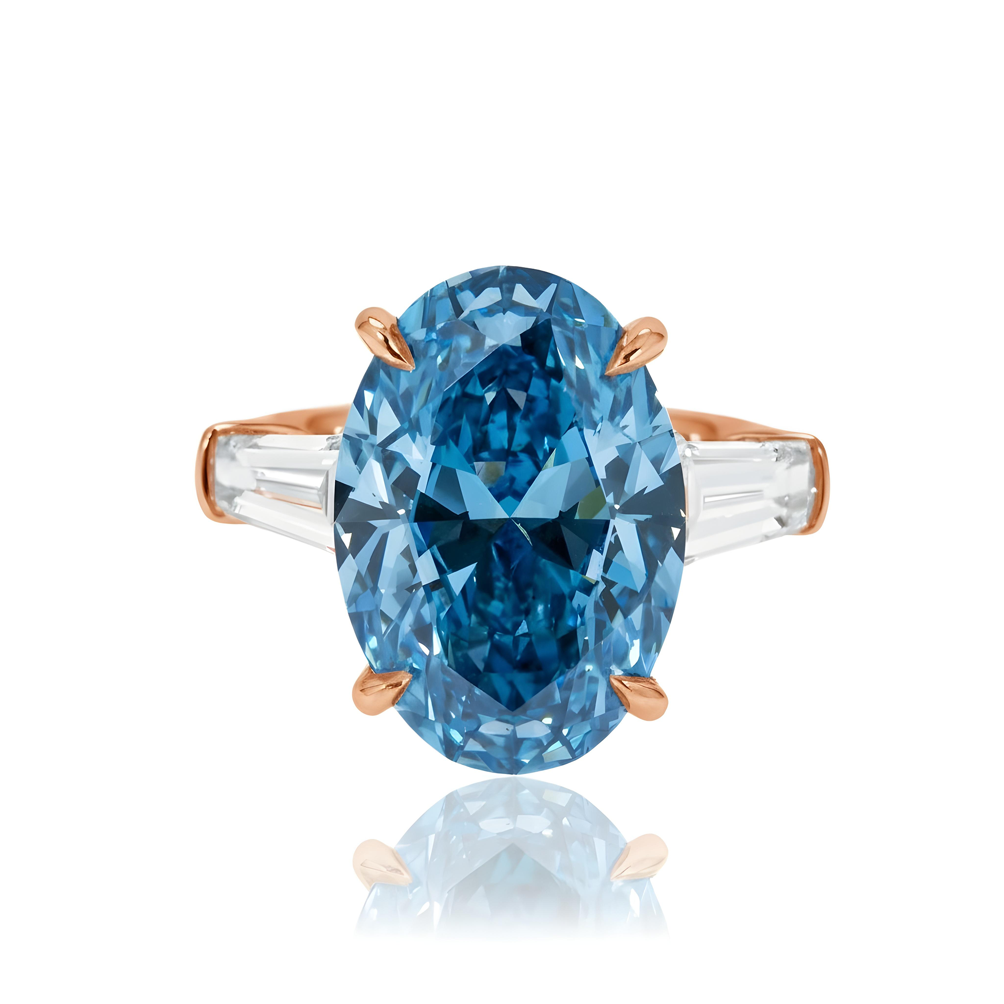 18K White Gold 10.40ct Oval Cut Blue Diamond Ring 12.13ctw