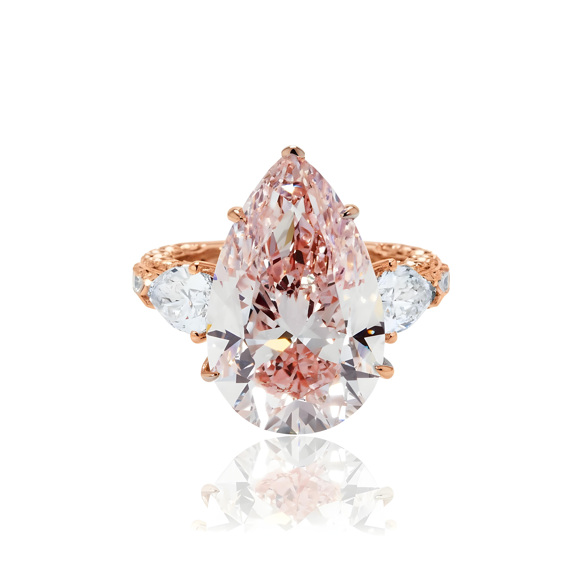 18K White Gold 11.36ct Pear Fancy Pink Diamond Ring 14.56ctw