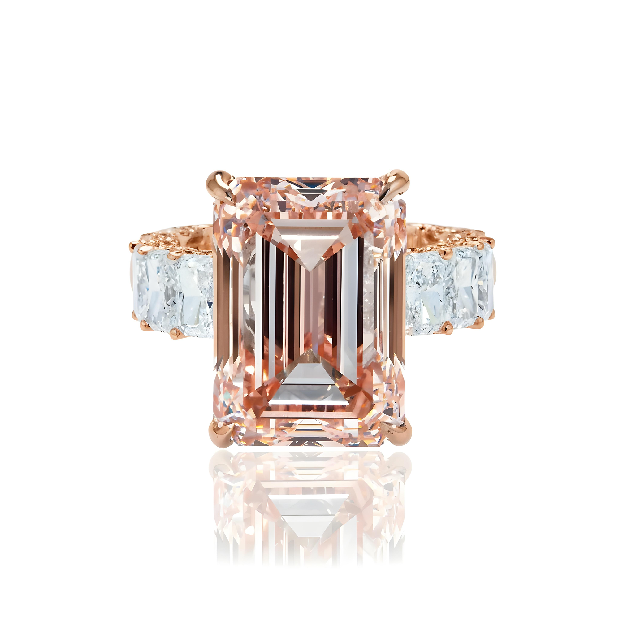 18K White Gold 15.62ct Fancy Intense Pink Emerald Cut Diamond Ring 21.74ctw