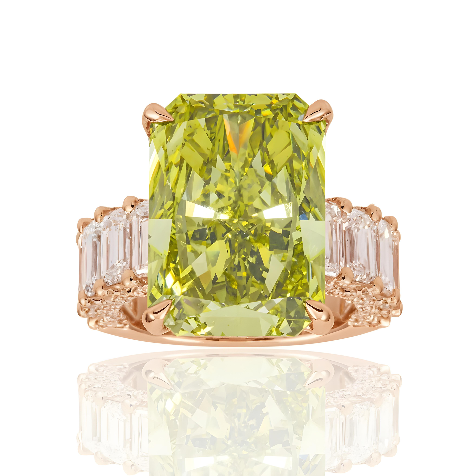 18K White Gold 14.15ct Radiant Fancy Vivid Yellow Diamond Ring 18.42ctw