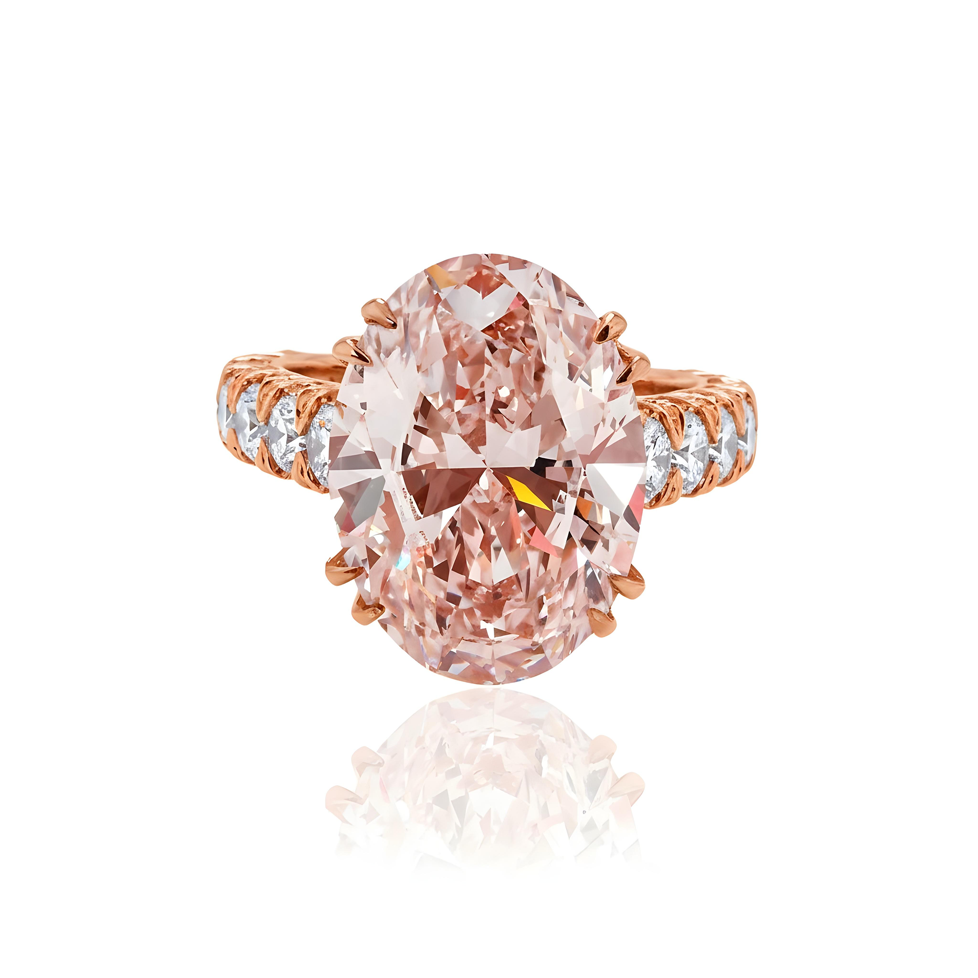 18K White Gold 10.30ct Oval Cut Fancy Vivid Pink Diamond Ring 12.40ctw