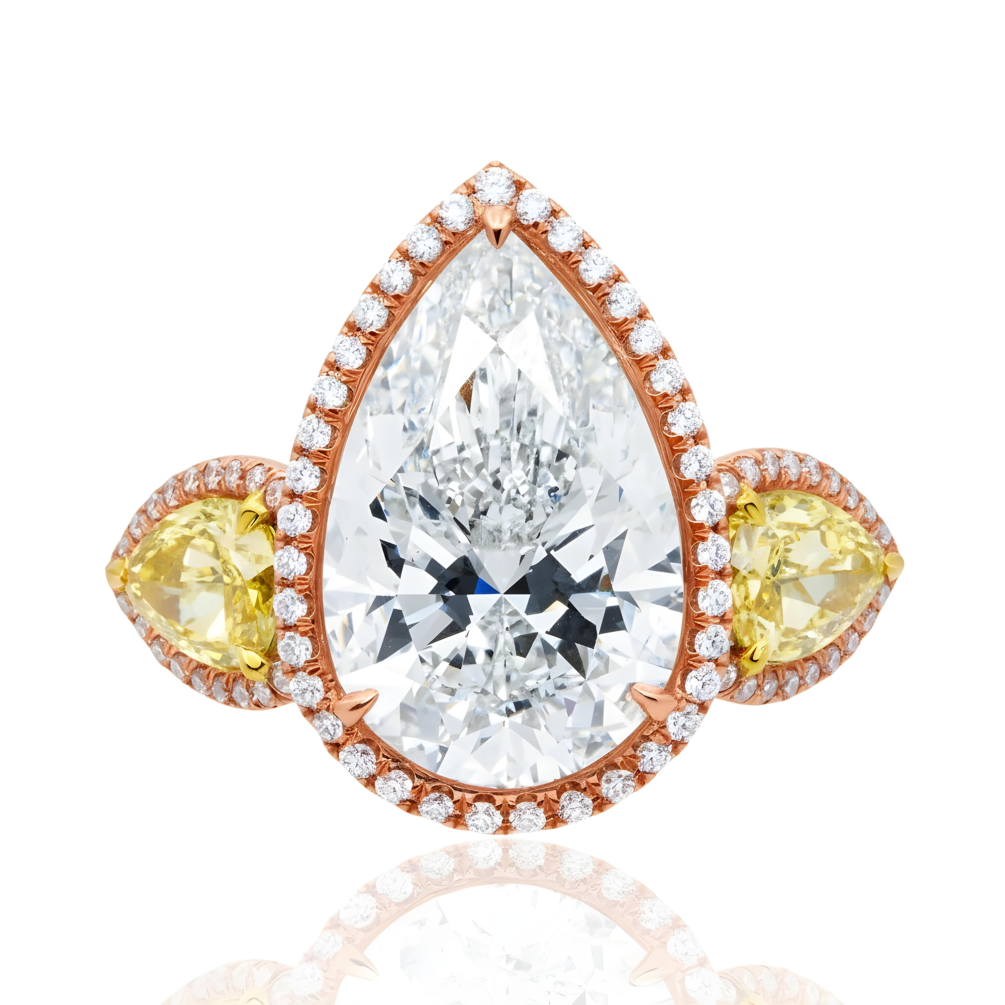 Platinum Triple Pear Cut White & Fancy Yellow Diamond Ring 19.57ctw