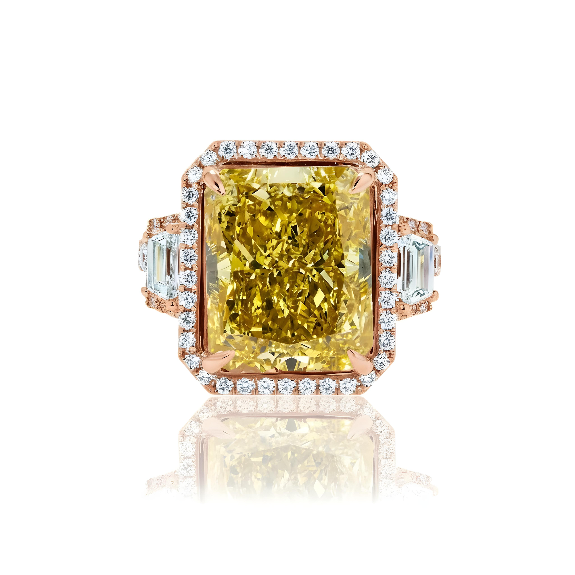 Platinum 12.65ct Radiant Cut Fancy Vivid Yellow Diamond Ring 15.41ctw
