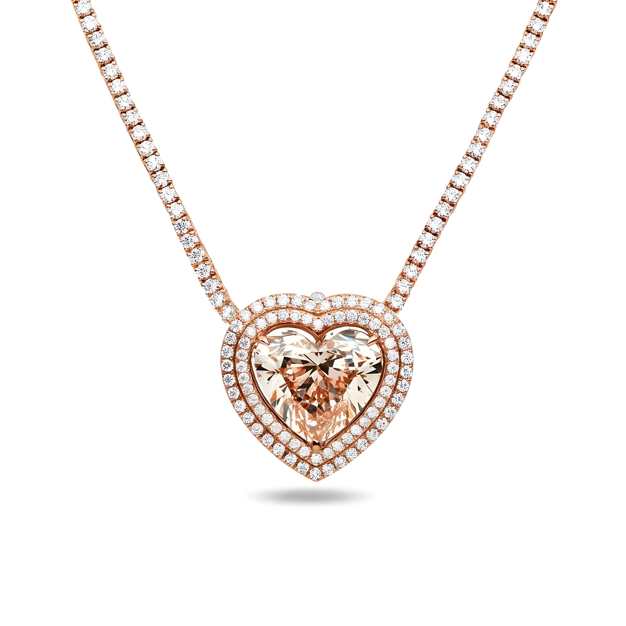 Platinum & 14K White Gold Heart Cut Fancy Pink Diamond Necklace 11.23ct