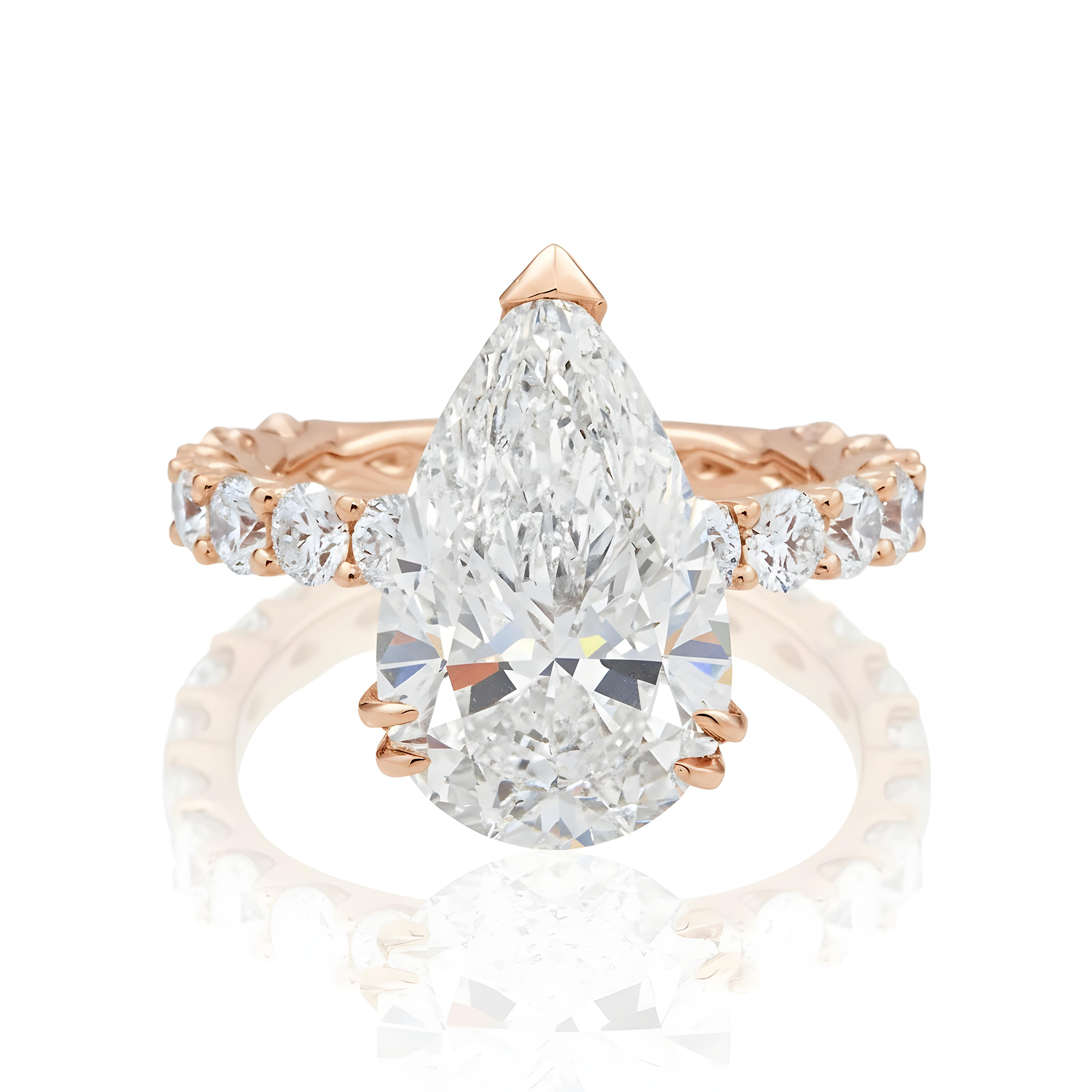 18K White Gold 6.05ct Pear Diamond Engagement Ring 8.05ctw