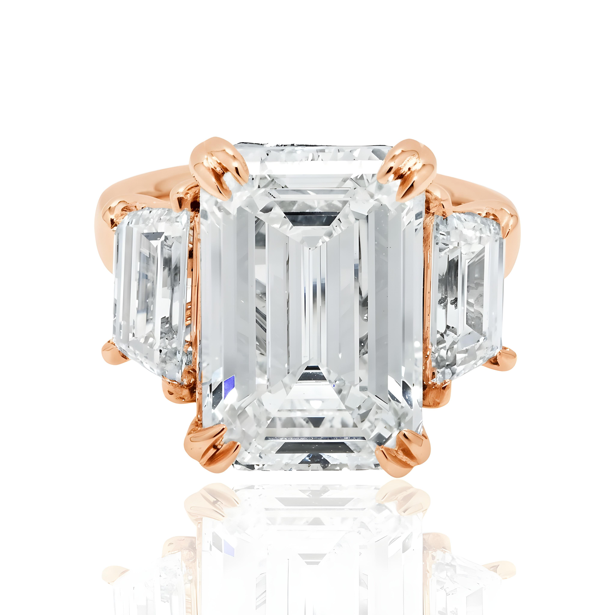 Platinum 10.53ct Emerald Cut Triple Diamond Engagement Ring 12.70ctw