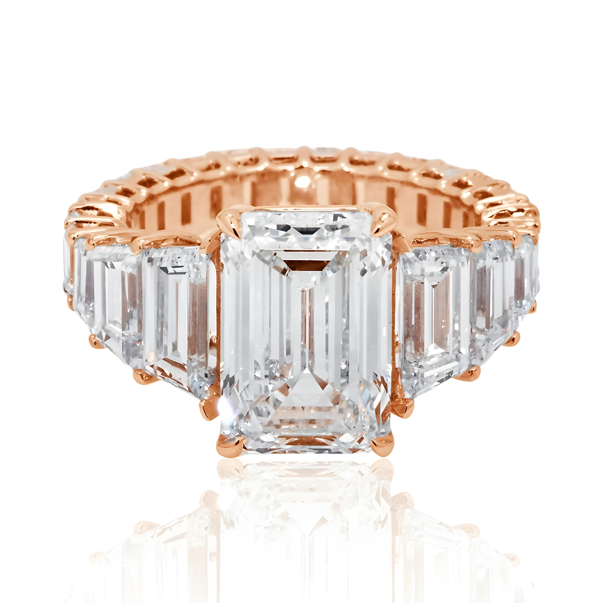 14K White Gold 5.01ct Emerald Cut Diamond Engagement Ring 10.26ctw
