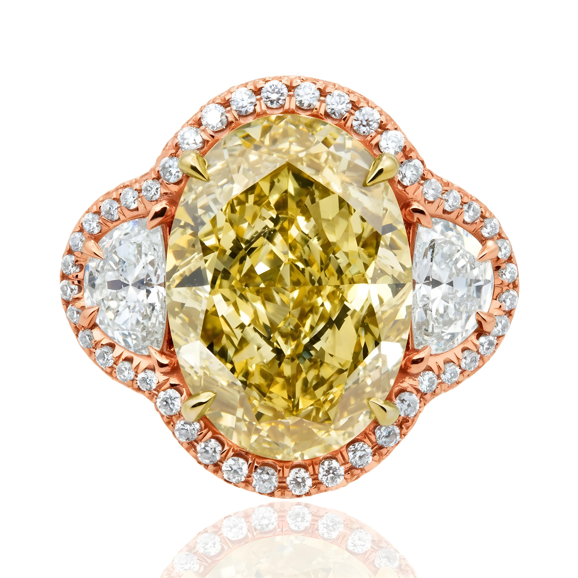 Platinum 11.25ct Oval Fancy Yellow Diamond Ring 12.85ctw