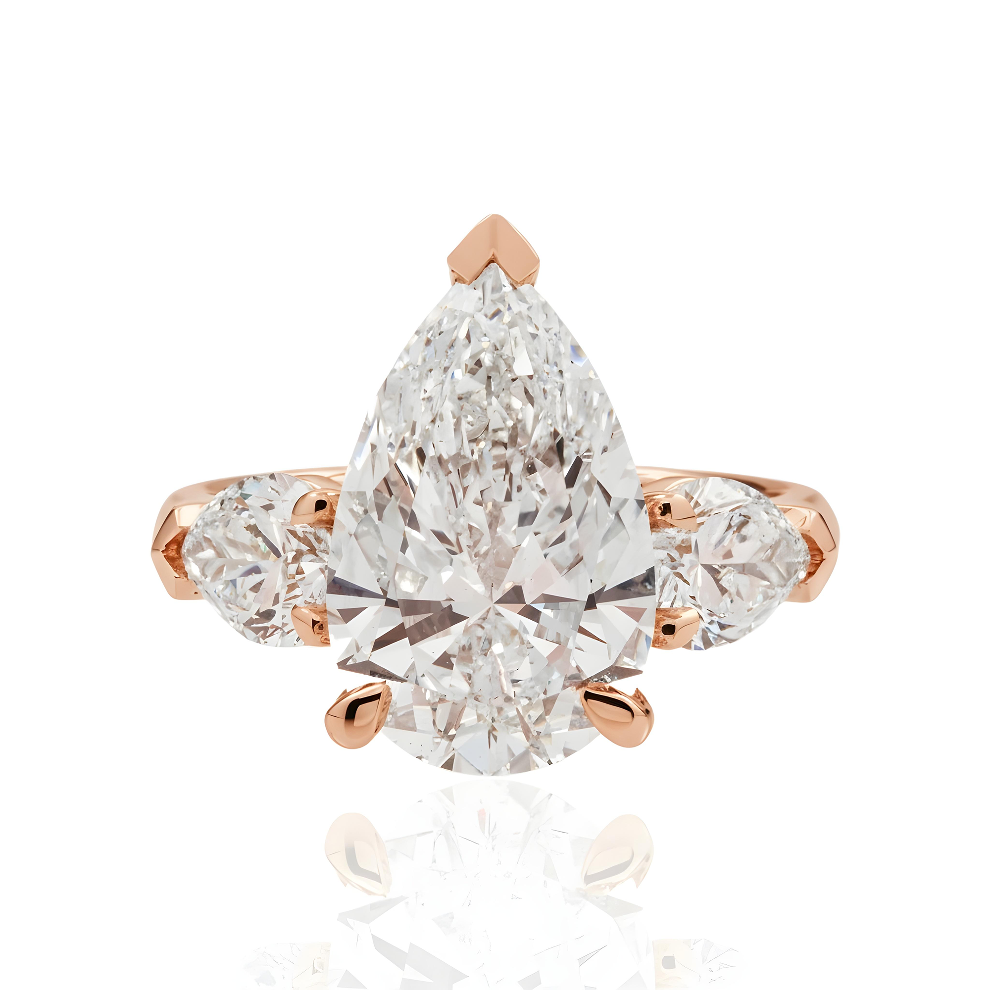 18K White Gold Triple Pear Cut Diamond Engagement Ring 6.73ctw