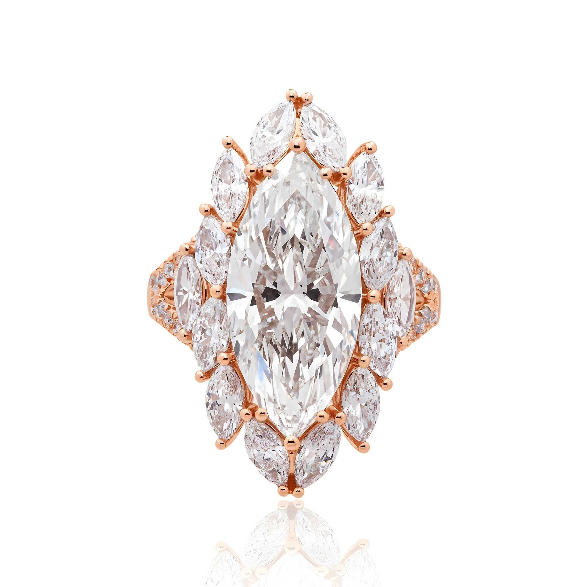 The Empress - 18K White Gold Marquise Cut Diamond Ring 7.84ctw